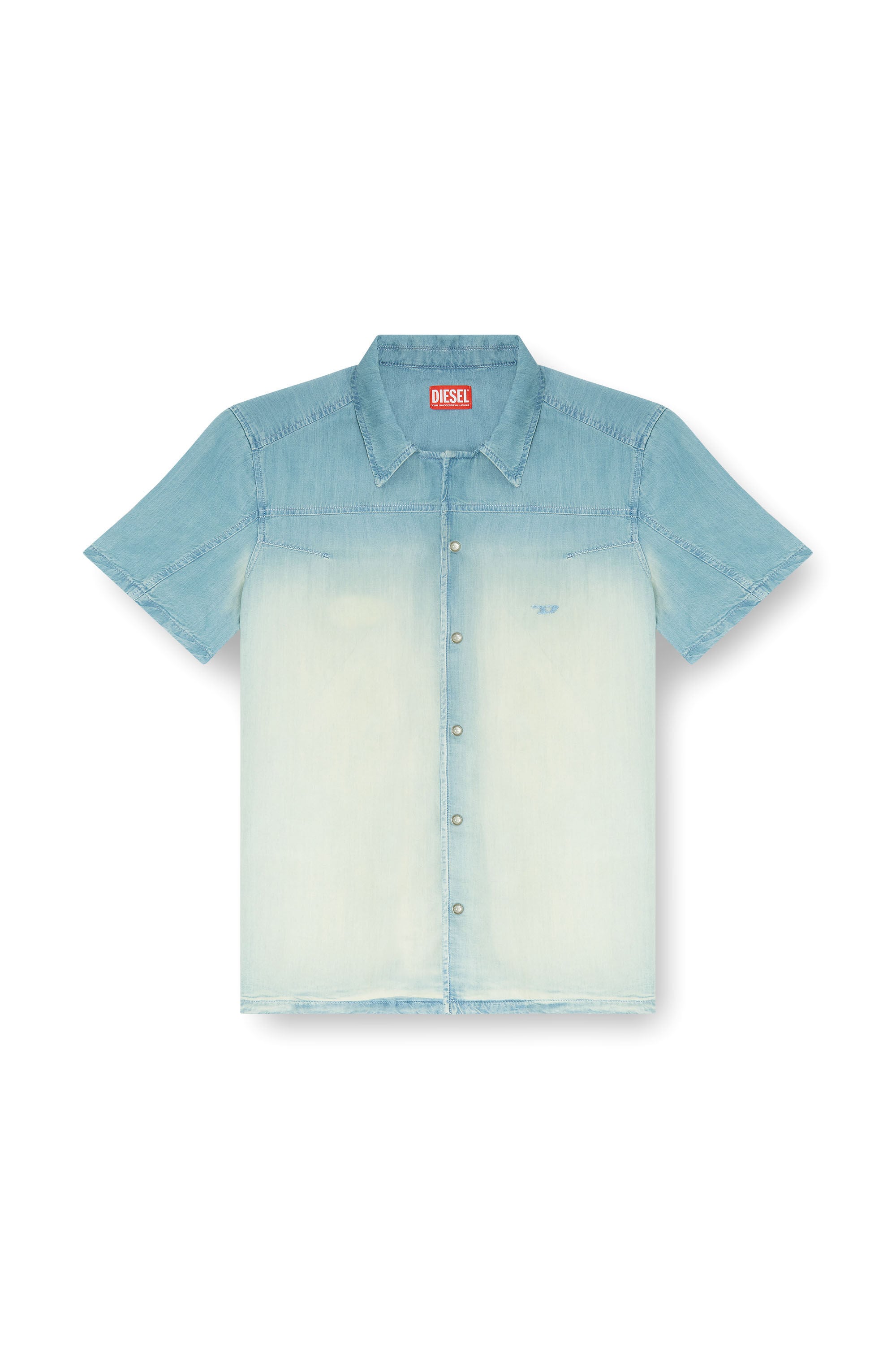 Diesel - D-CLARIVO-S, Man's Short-sleeve shirt in fluid overdyed denim in Light Blue - 2