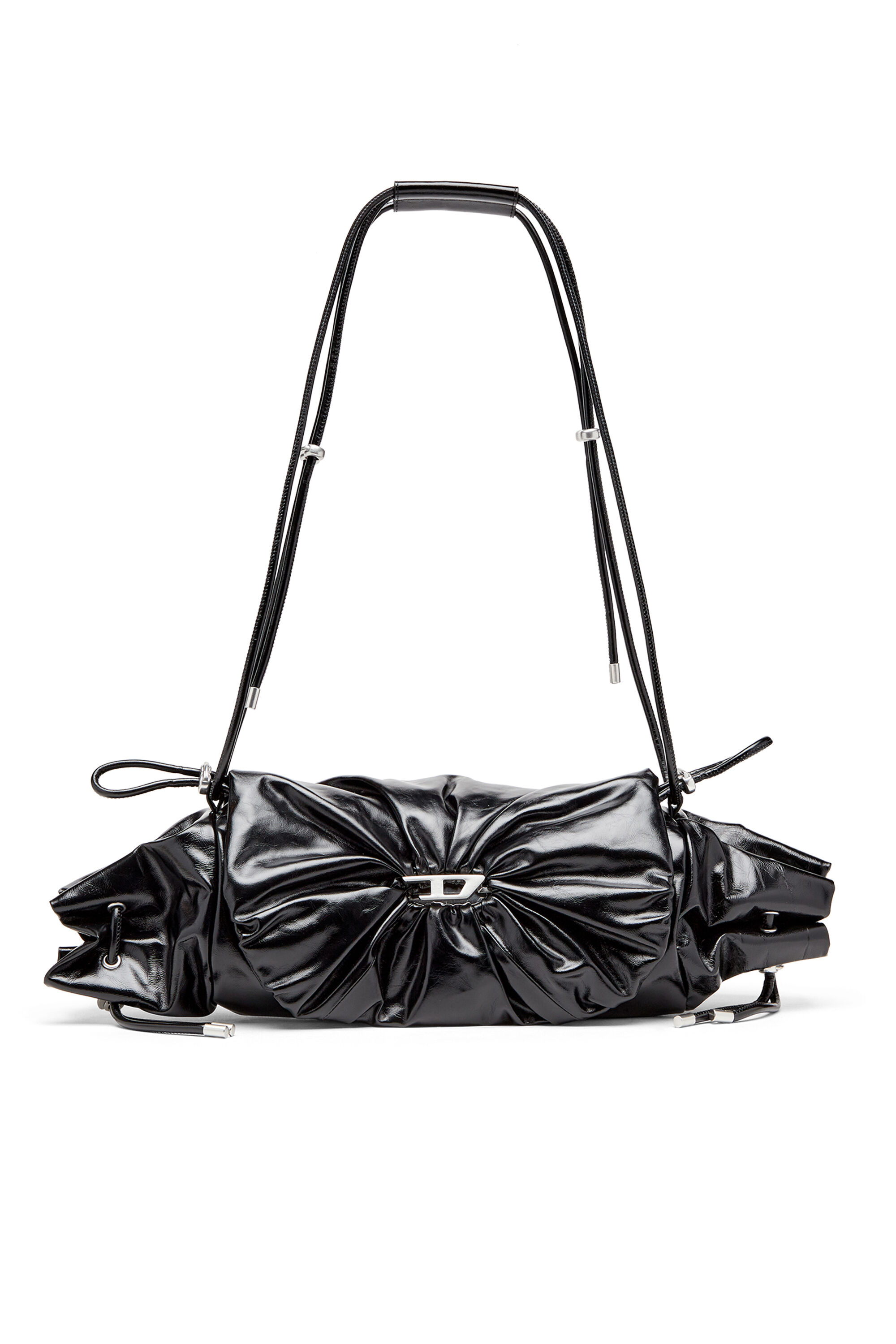 Diesel - SCRUNCH-D SHOULDER M, Scrunch-D M-Sac à bandoulière en cuir brillant Femme in Noir - 1