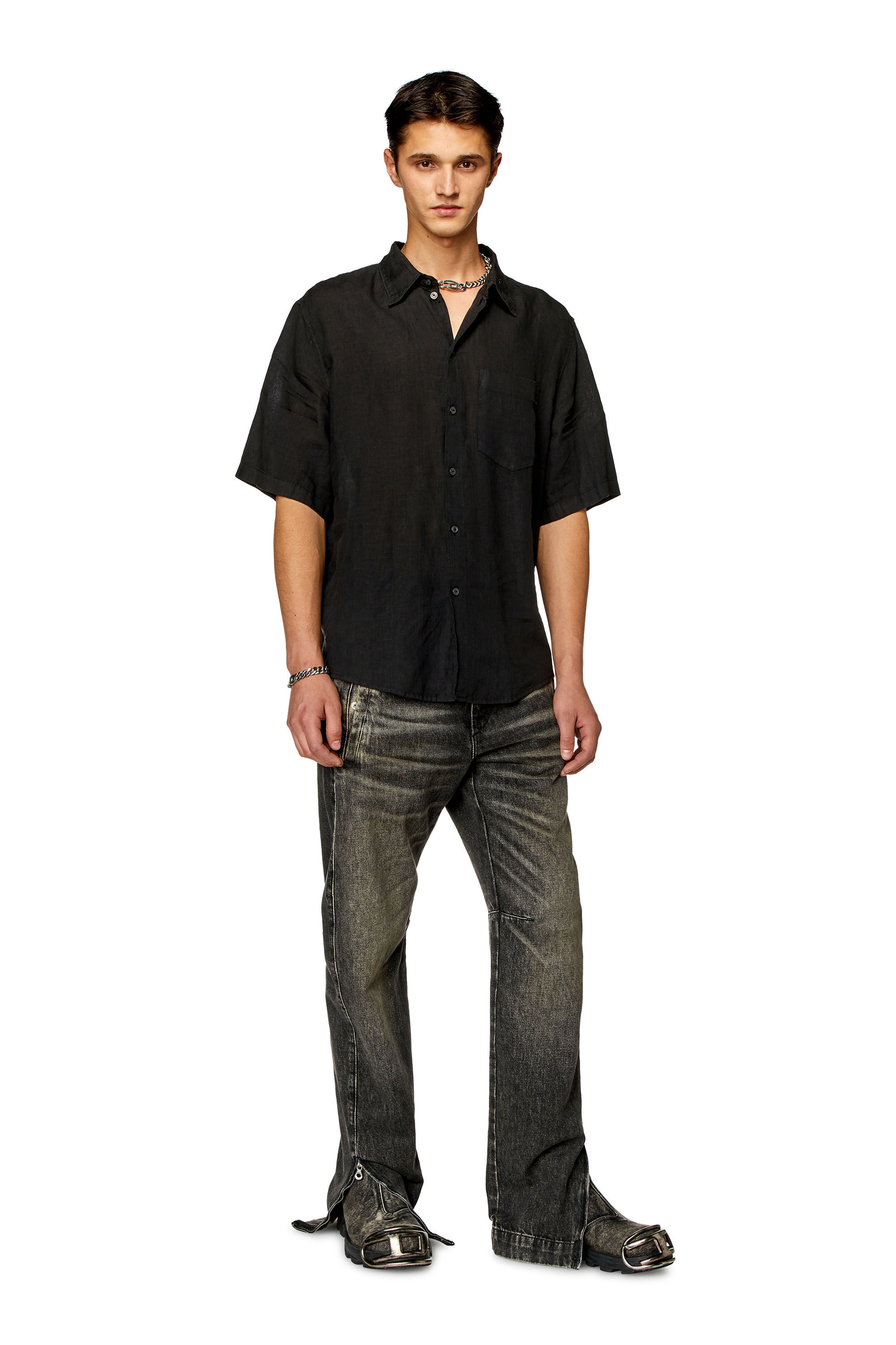 Men s Short sleeve linen shirt Black Diesel
