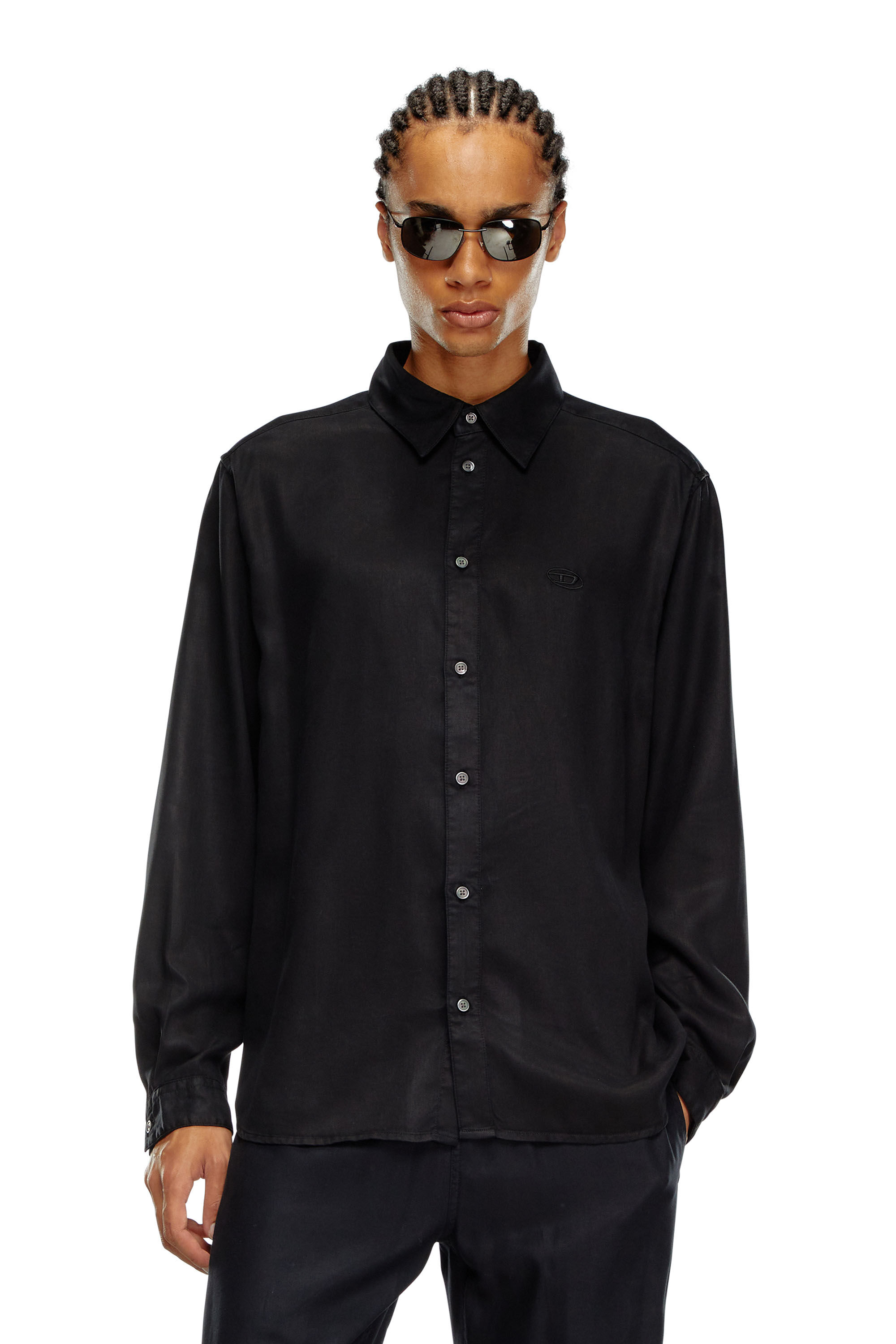 Chemise fluide avec broderie logo Homme Noir Diesel