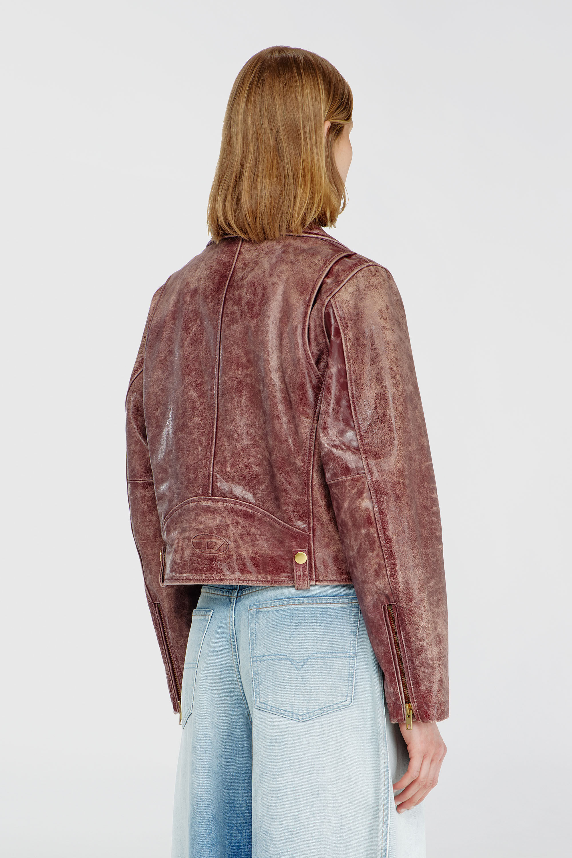 Diesel - L-UNATIC-T1, Veste biker en cuir trait&eacute; Femme in Rouge - 4