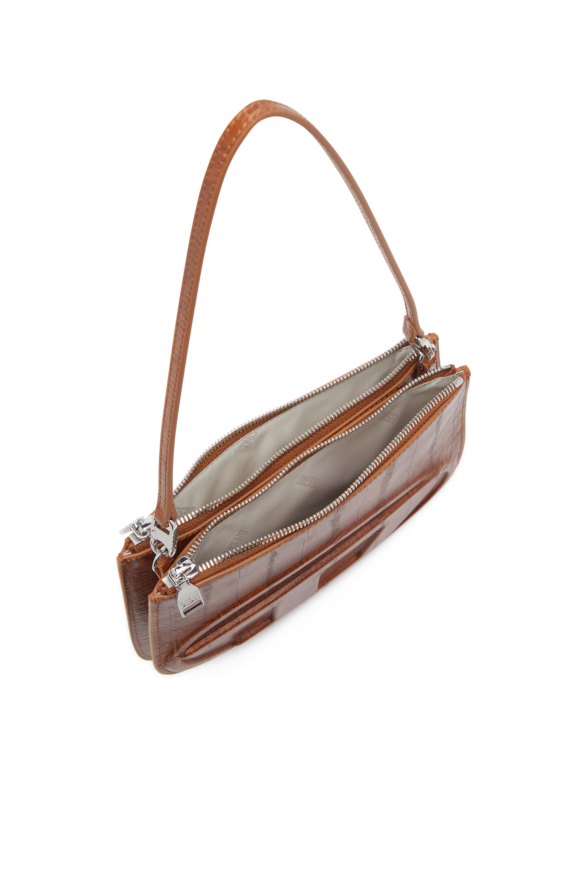 Diesel - 1DR TWIN, 1DR Twin-Sac épaule à deux pochettes en cuir imprimé Femme in Marron - 5