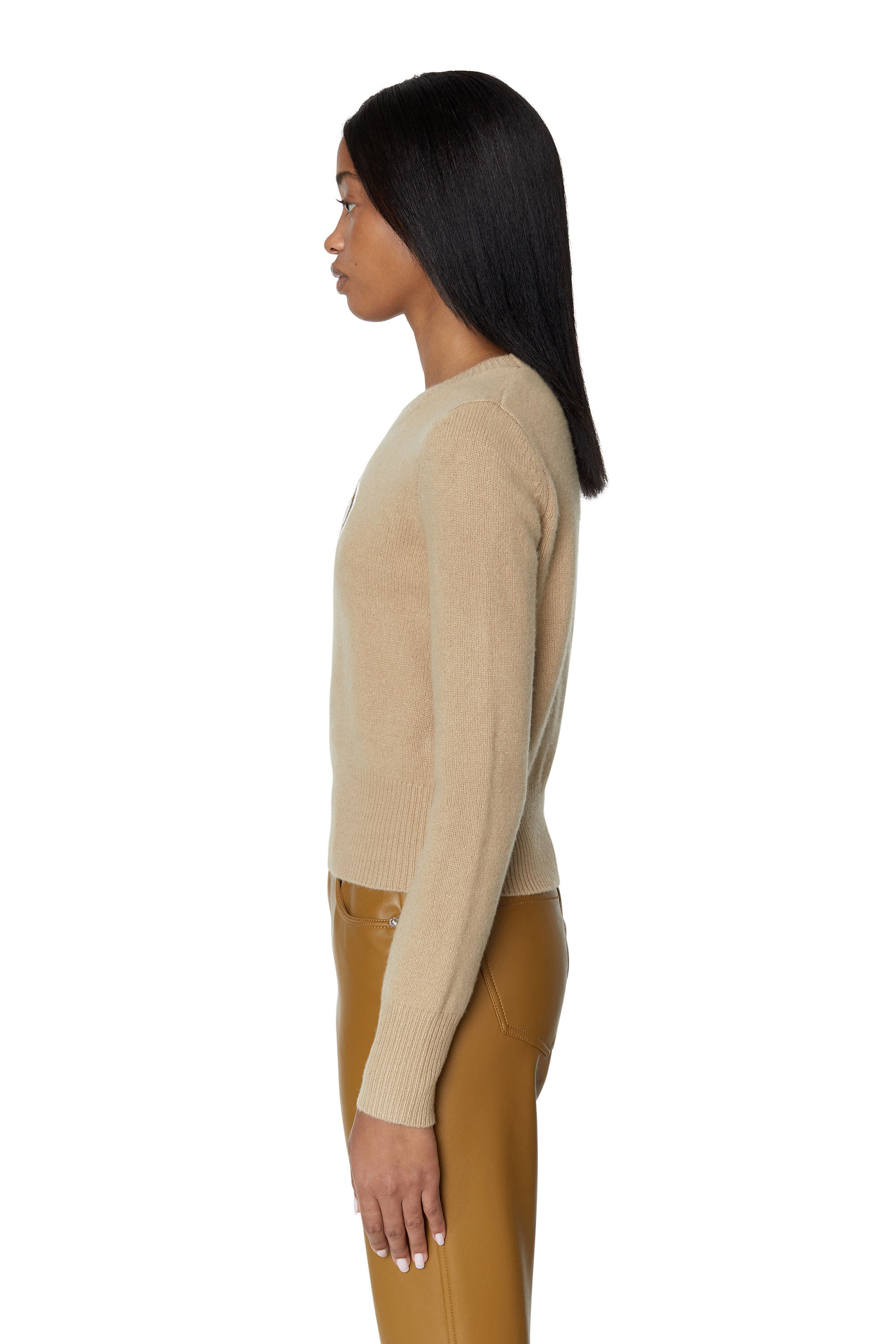 Diesel - M-AREESA, Woman Jumper with embroidered cut-out logo in Beige - Image 5