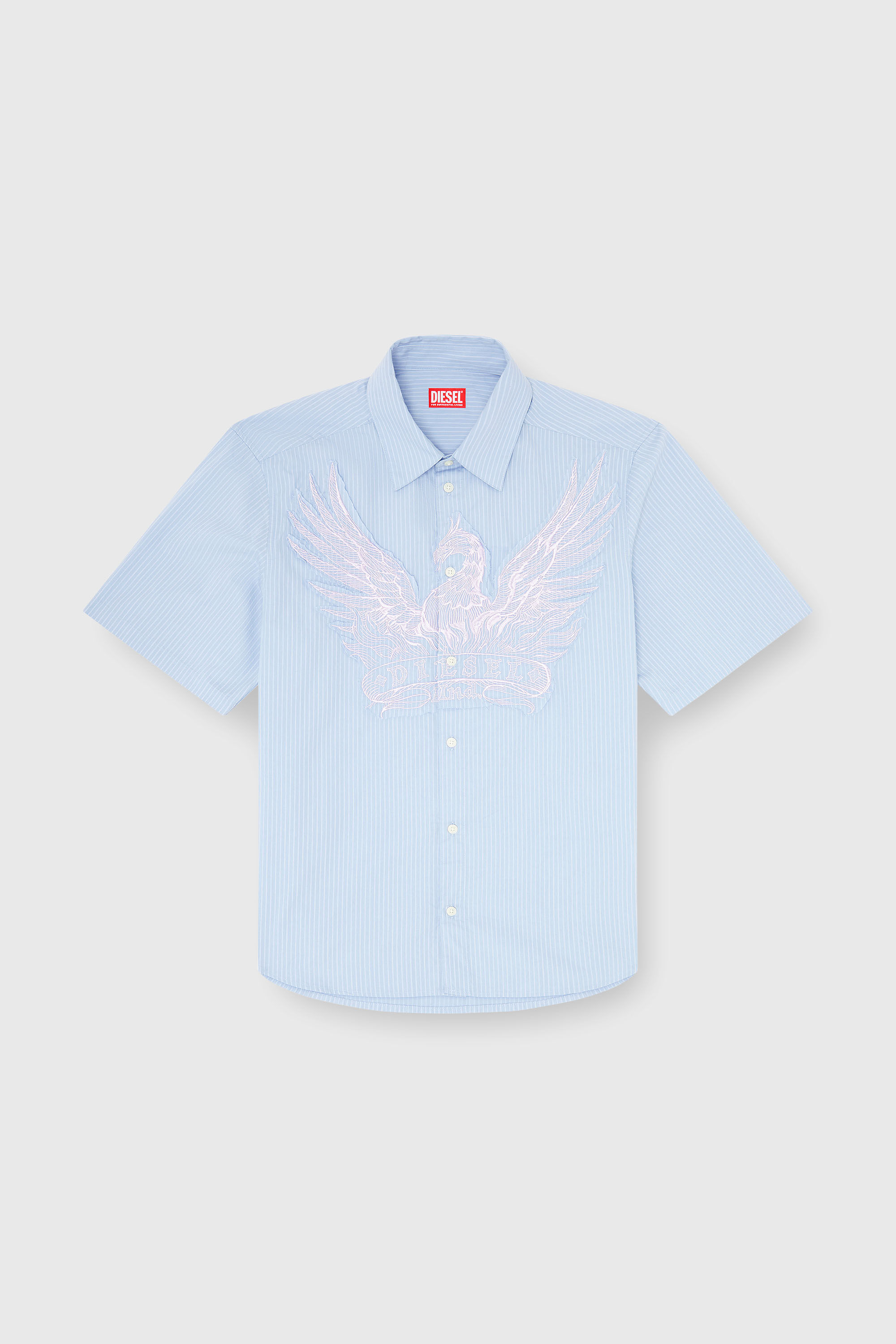 Diesel - S-SIMPLY-SS-AGCZ, Chemise en popeline ray&eacute;e avec patch brod&eacute; Homme in Bleu - 2