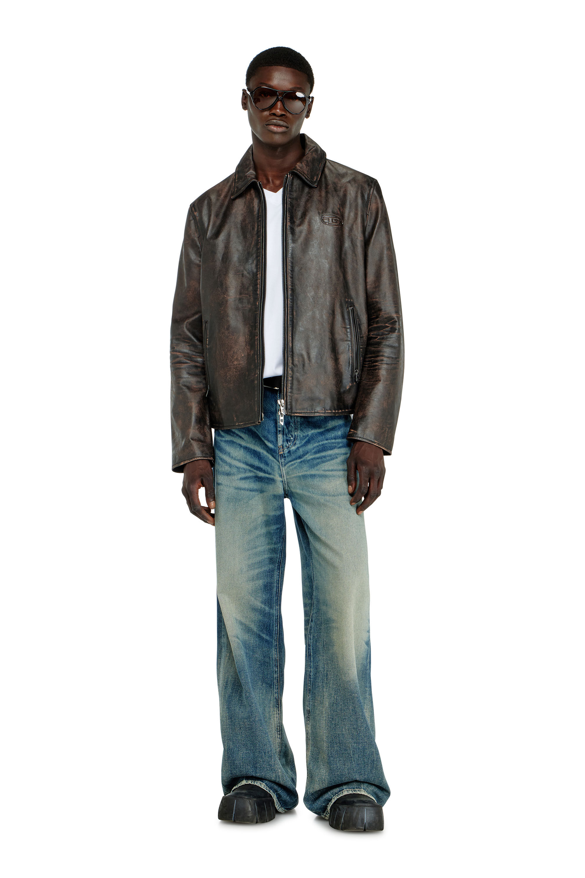 Diesel - T-ADJUST-V-MICRODIV, Man's V-neck T-shirt with micro logo embroidery in null - 1