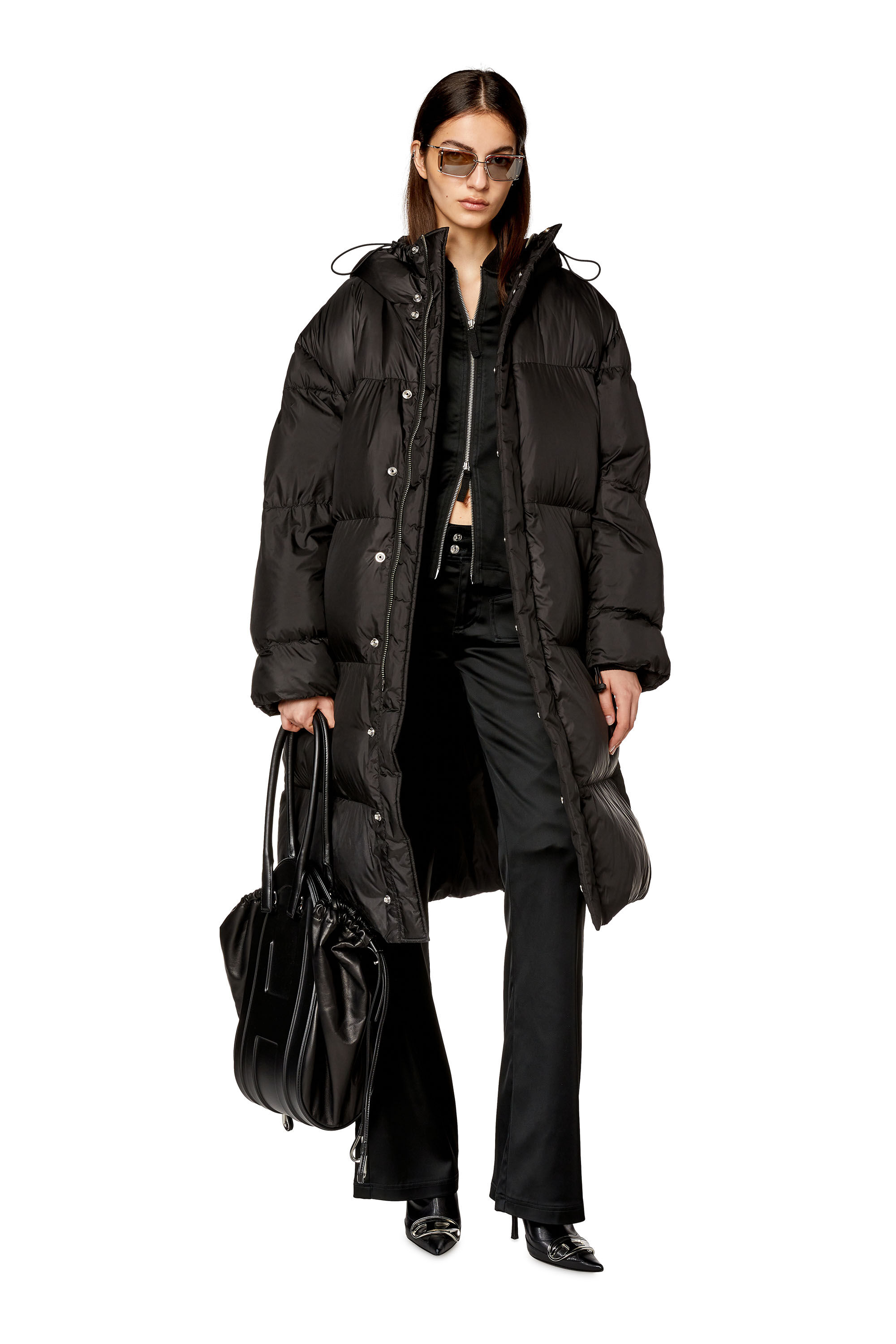 Pantalon evase en satin stretch brillant Femme Noir Diesel