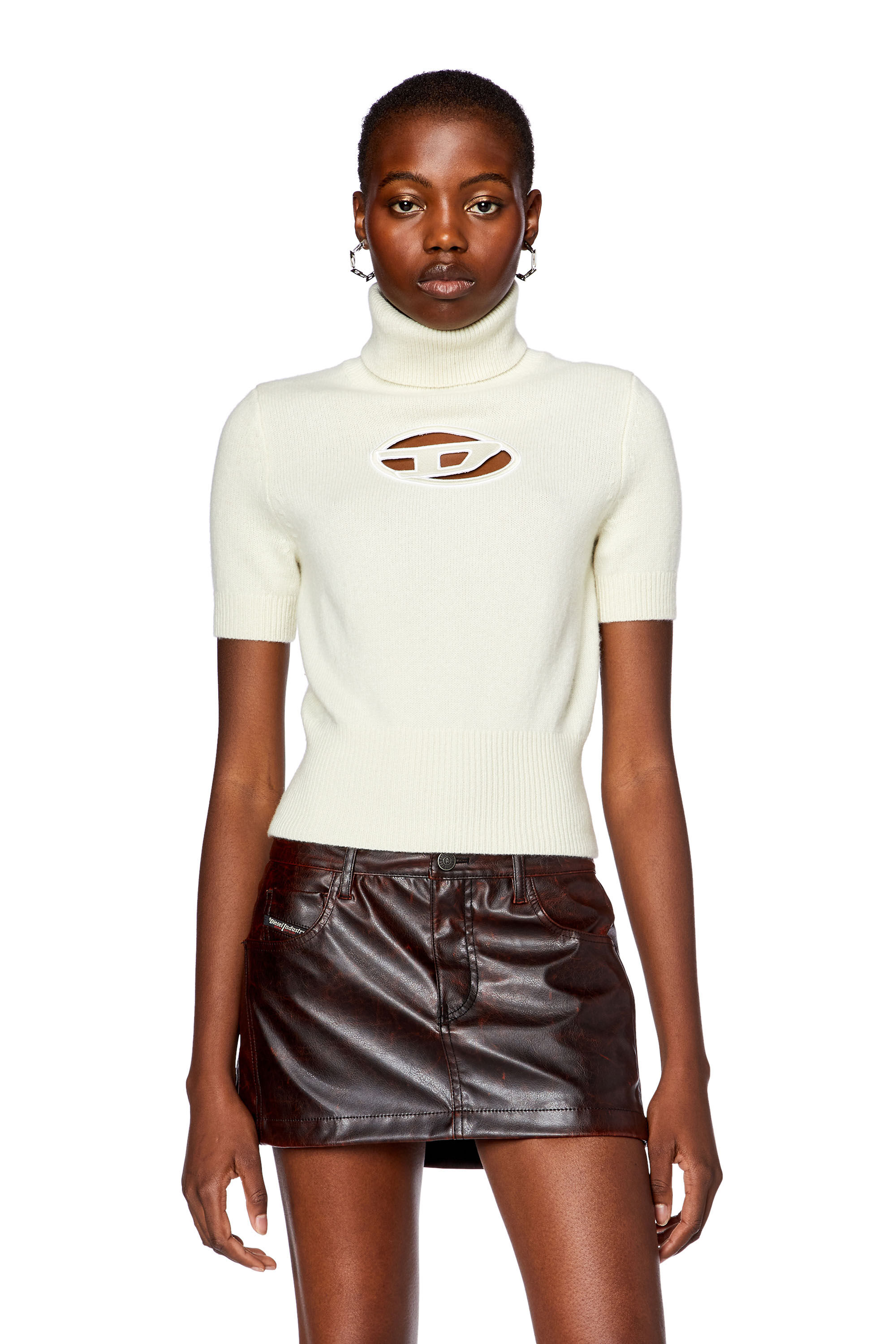 Diesel - M-ARGARET, Femme Pull à manches courtes avec logo effet découpé in Blanc - Image 3