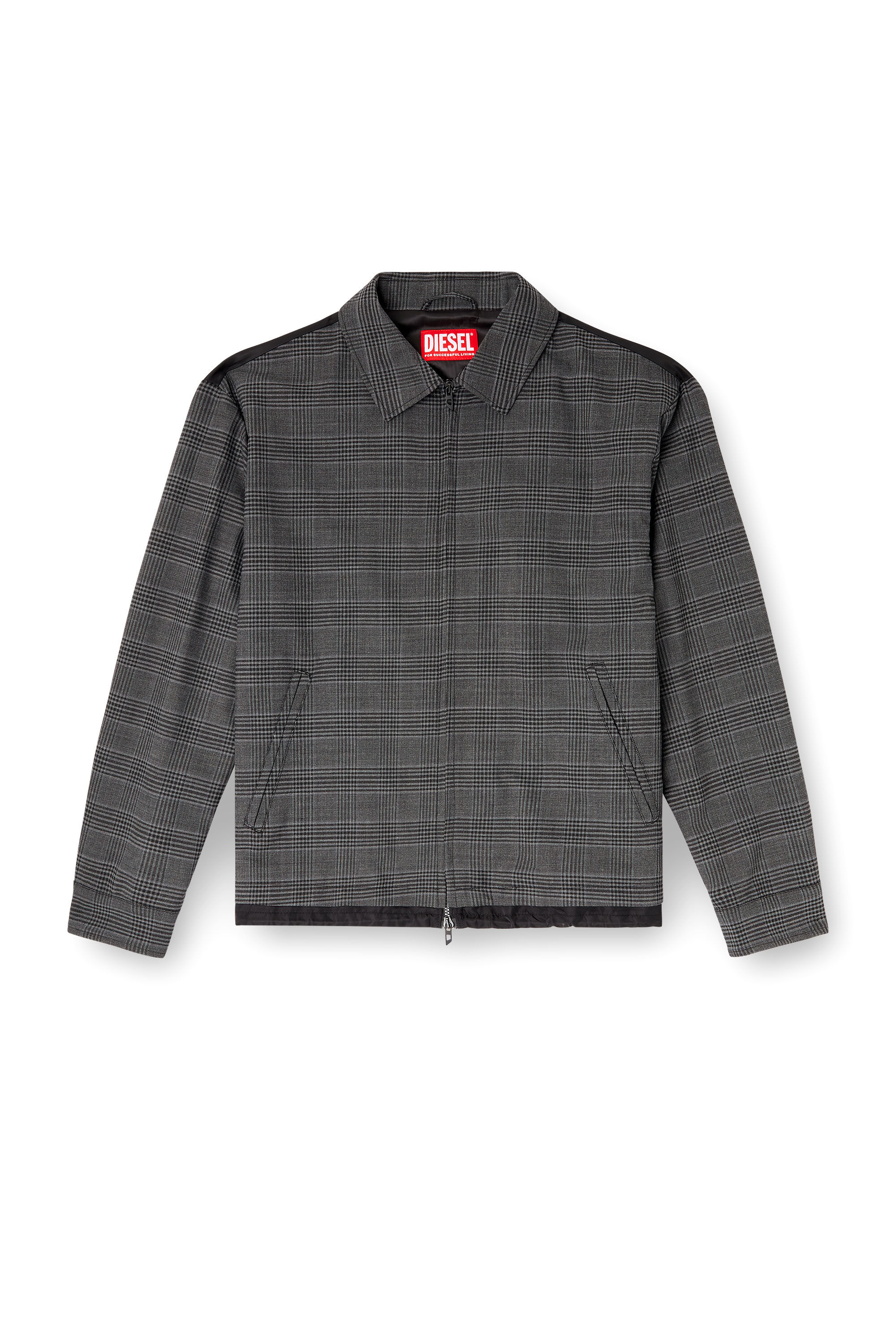 Diesel - J-TING, Veste coach en mélange de laine Prince-de-Galles et satin Homme in Polychrome - 2