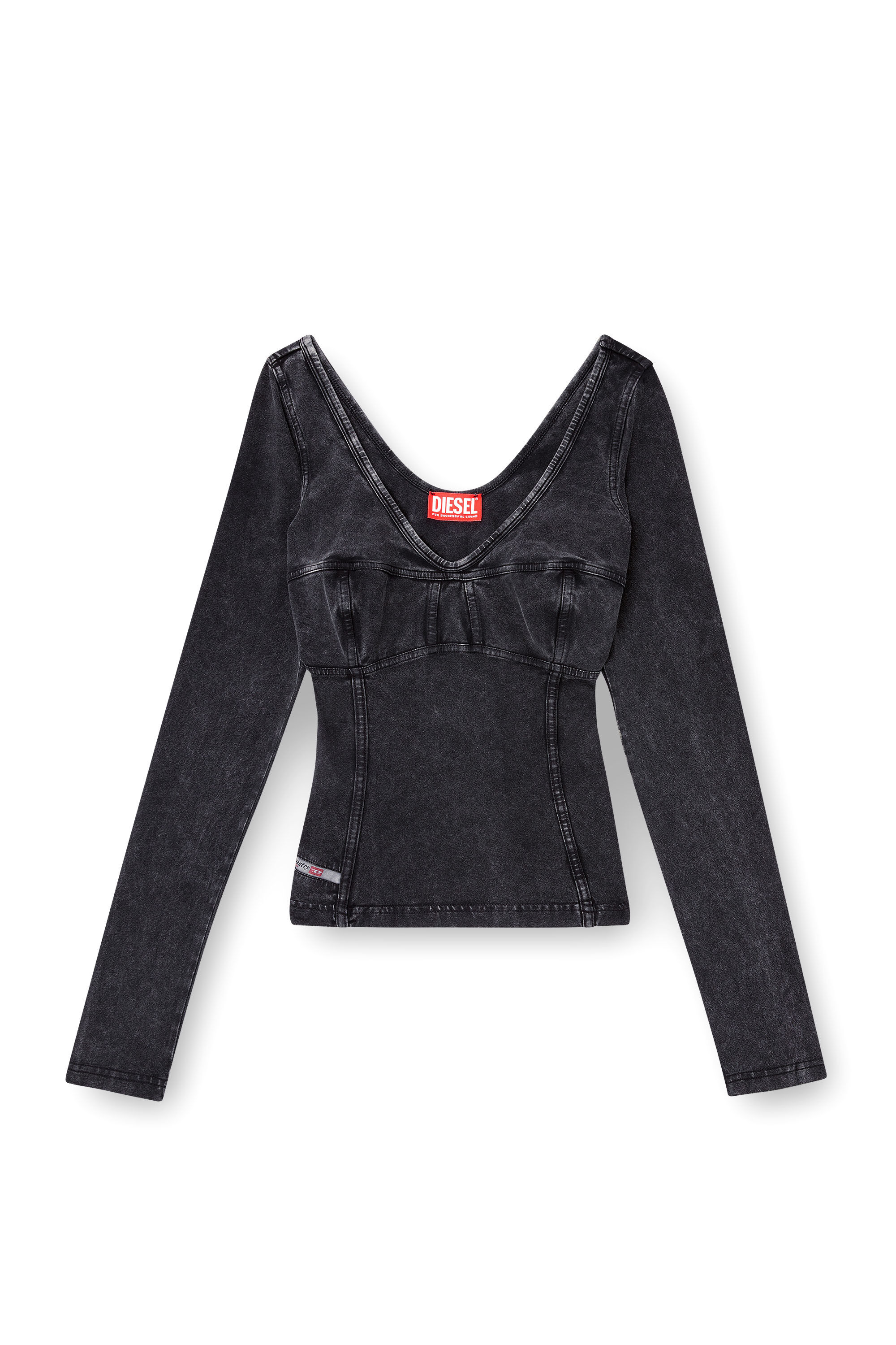 Diesel - T-ELIN, Top à manches longues à effet denim Femme in Noir - 2