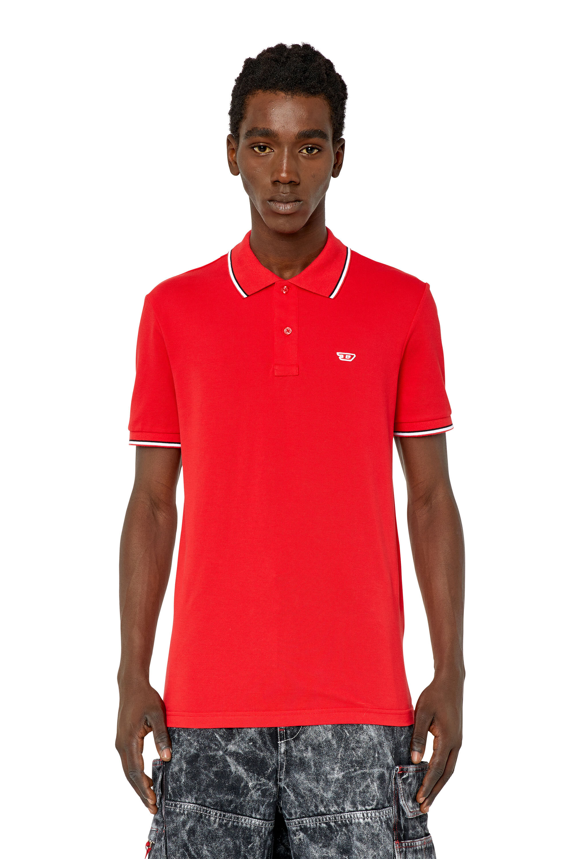 Diesel - T-SMITH-D, Man Polo shirt with striped trims in Red - Image 3