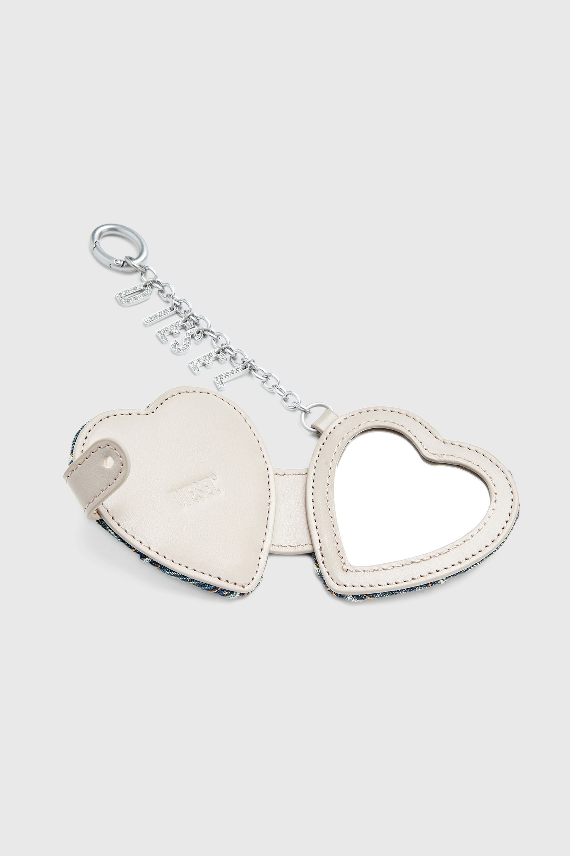 Diesel - CHARM-D MIRROR, Breloque miroir en denim matelass&eacute; motif argyle Femme in Gris argent&eacute; - 2