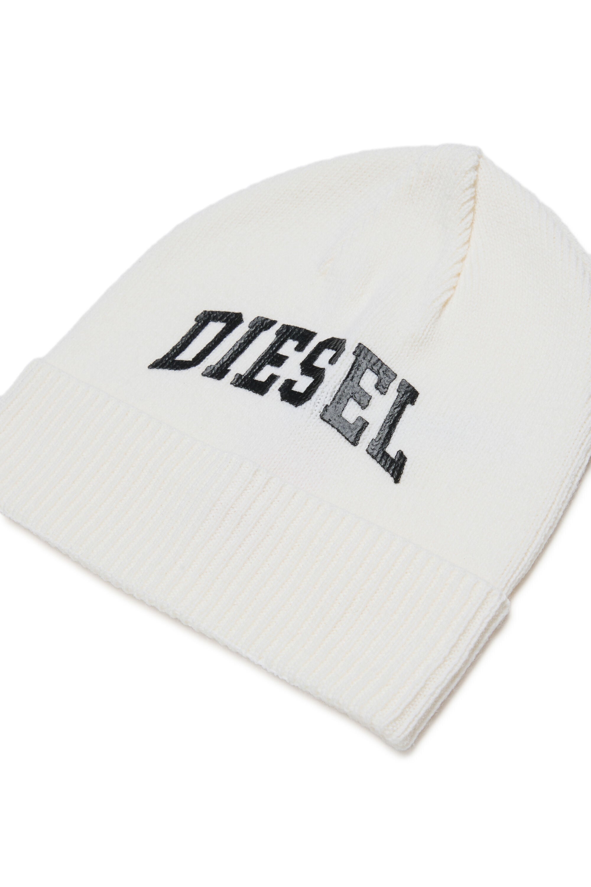Diesel - FBAND, Bonnet en laine m&eacute;lang&eacute;e avec logo Mixte in Blanc - 3