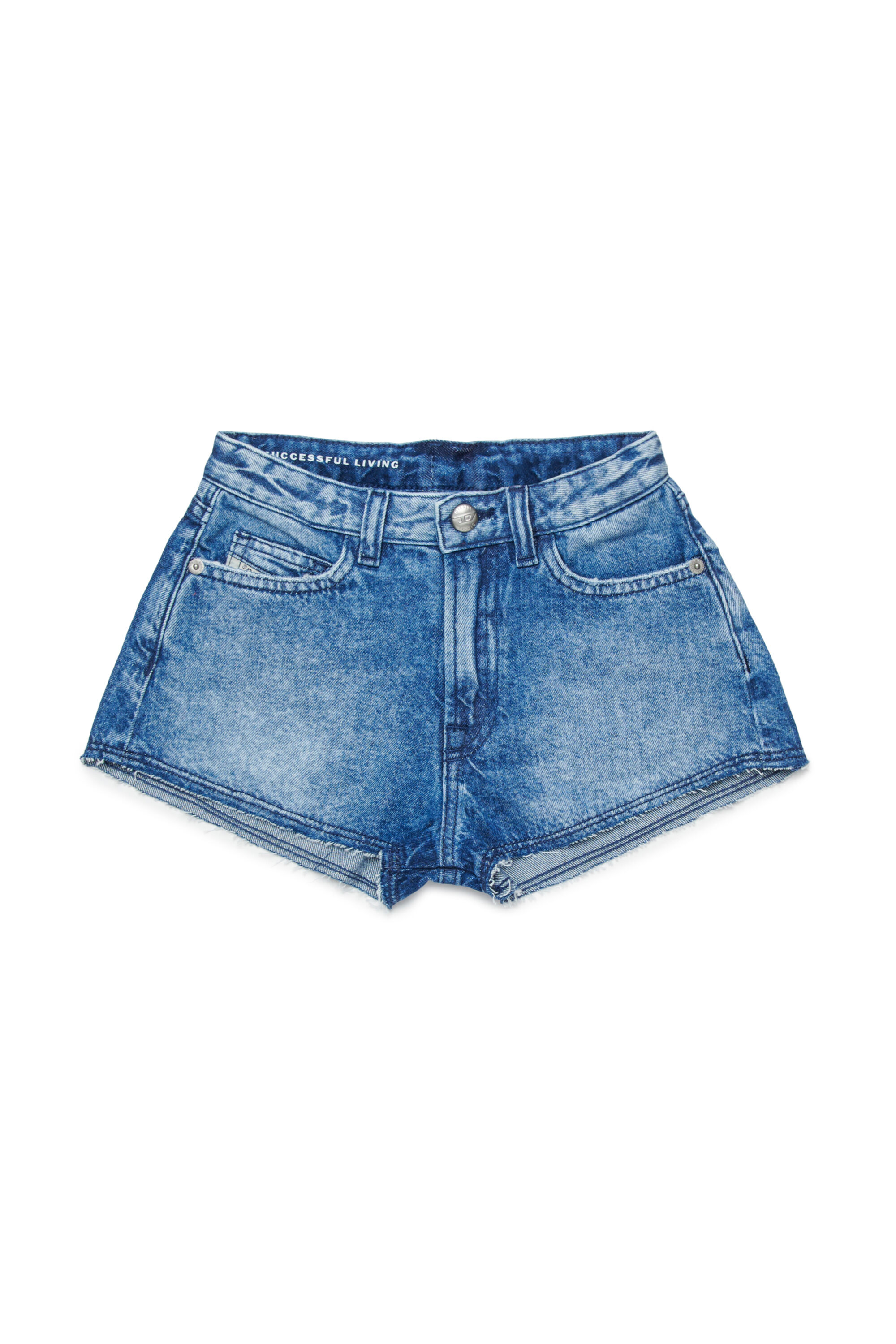 Diesel - PLAFFY, Short en denim avec ourlets coup&eacute;s &agrave; cru Femme in Bleu - 1