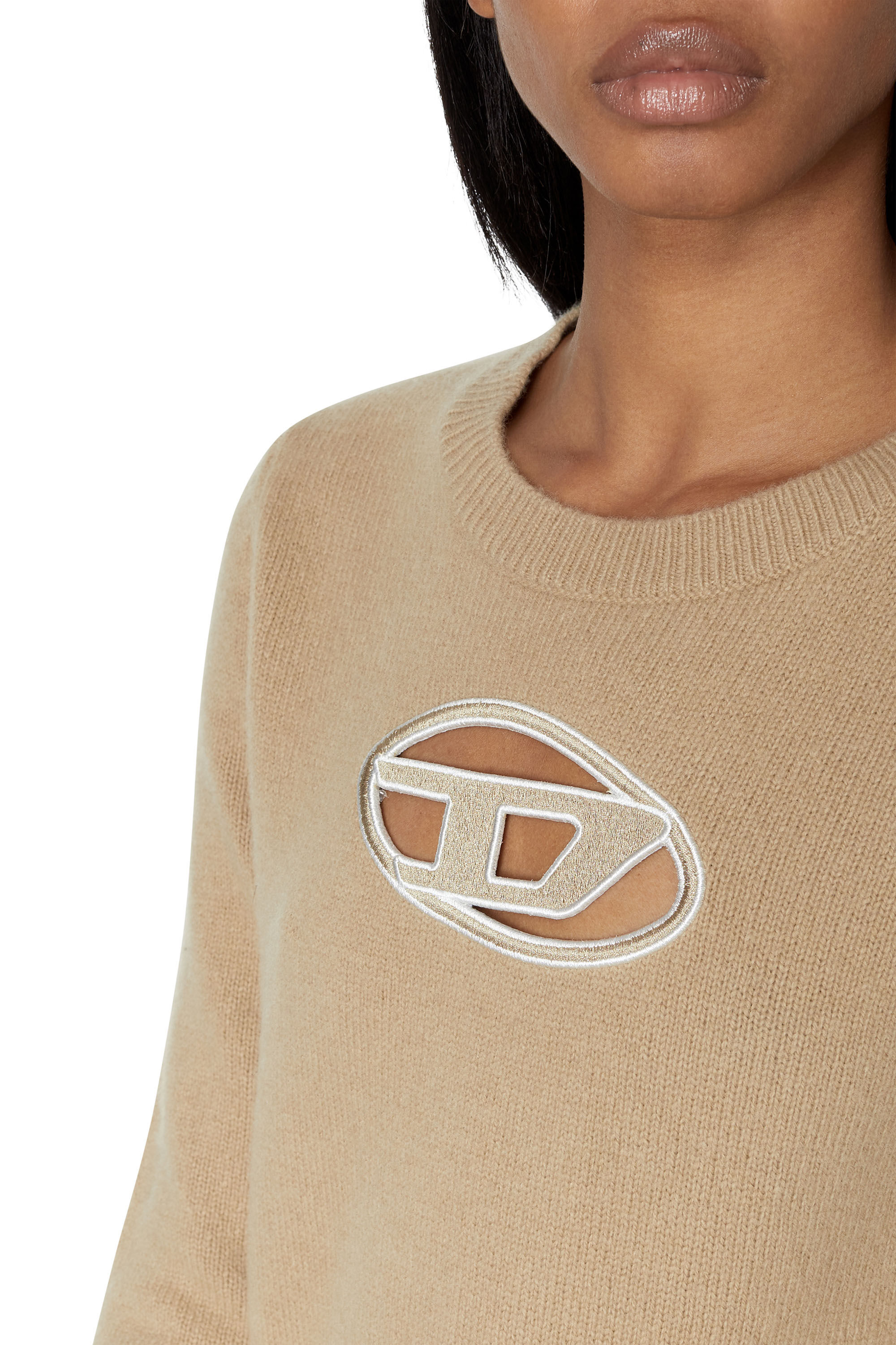 Diesel - M-AREESA, Woman Jumper with embroidered cut-out logo in Beige - Image 6
