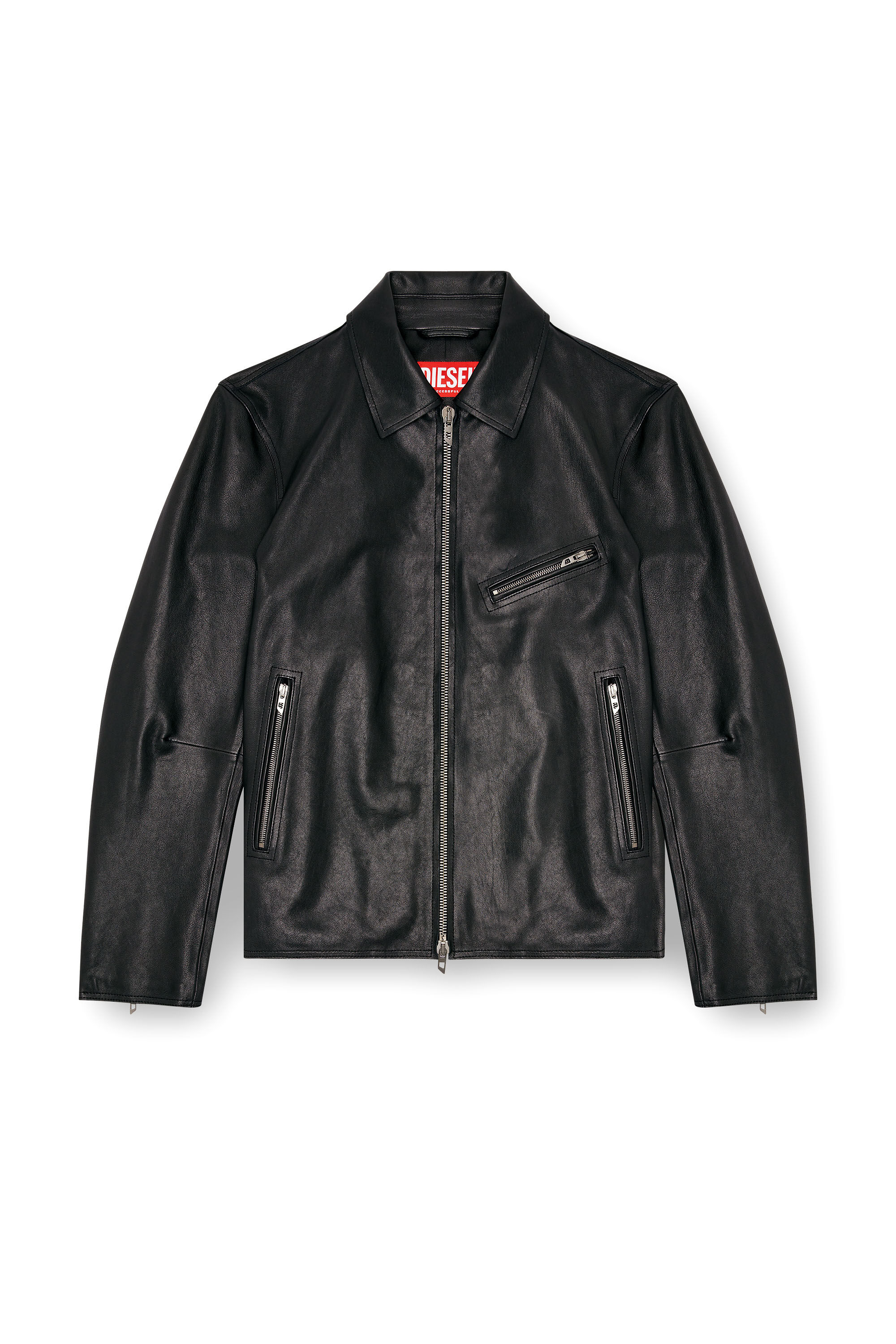 Veste en cuir avec Oval D embossé Homme | Noir | Diesel