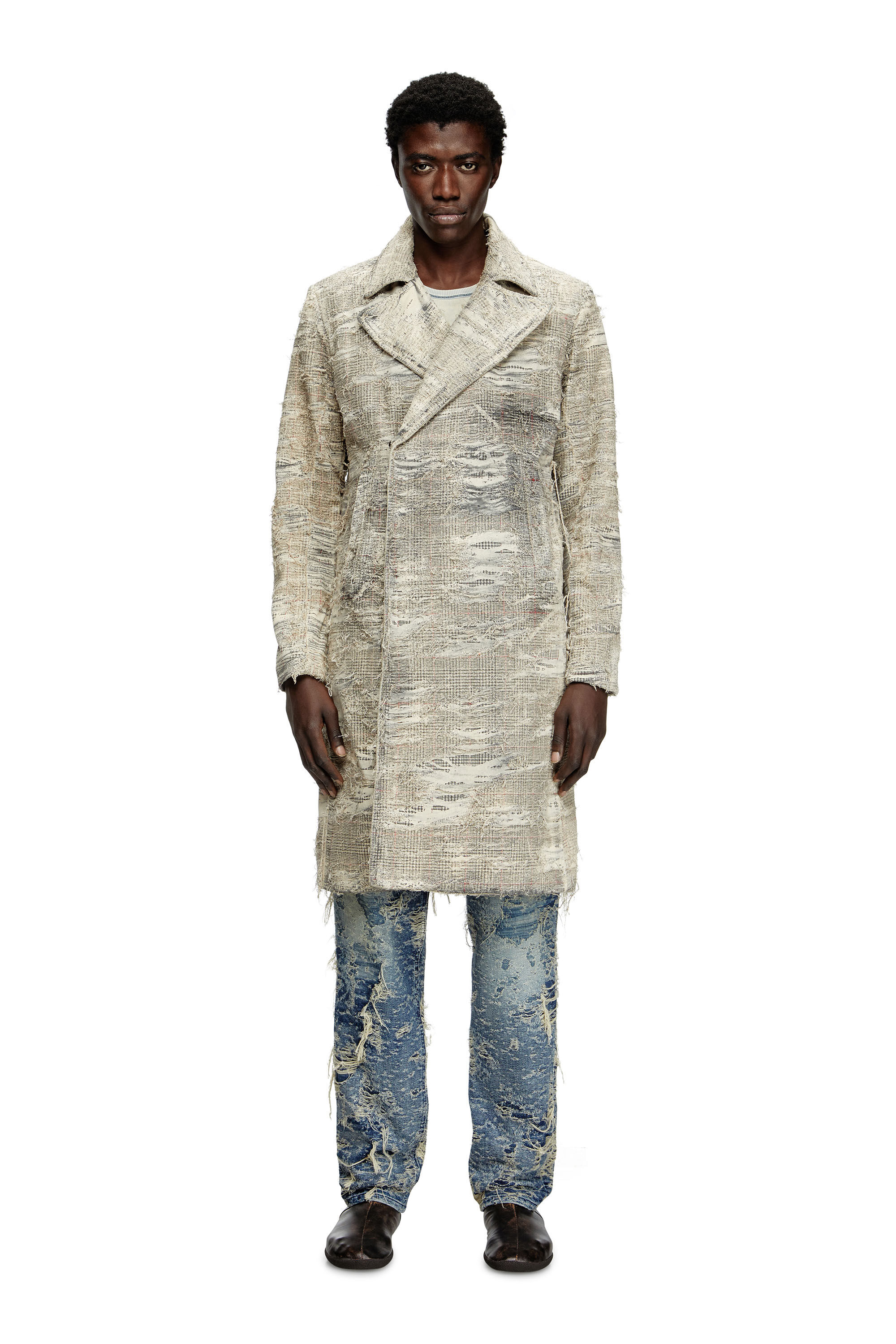 Diesel - D-ISCO-FSG, Manteau en denim Prince-de-Galles à effet vieilli Homme in Gris - 3