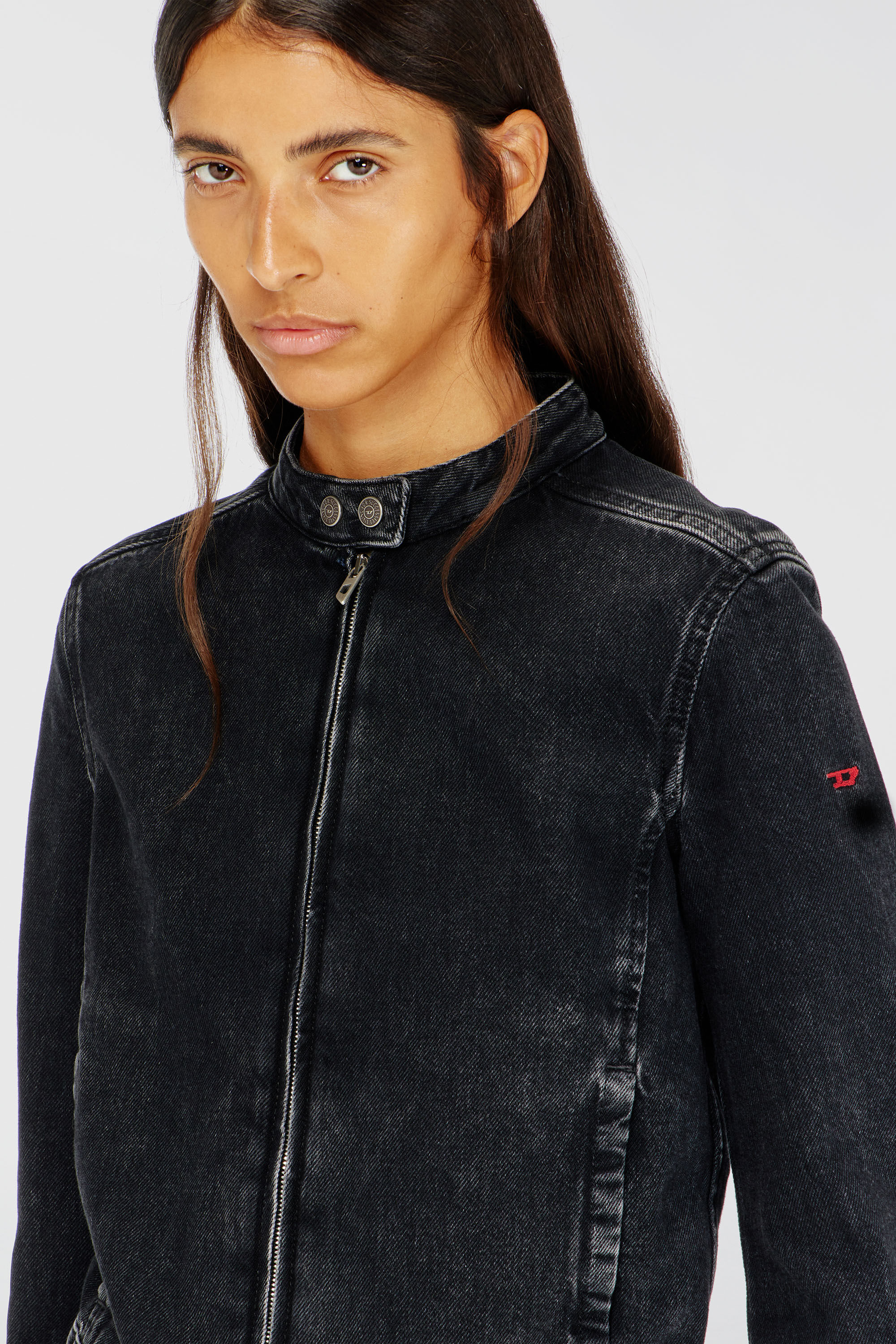 Diesel - DE-MORNIN, Blouson motard en denim en denim &agrave; lavage propre Femme in Noir - 5