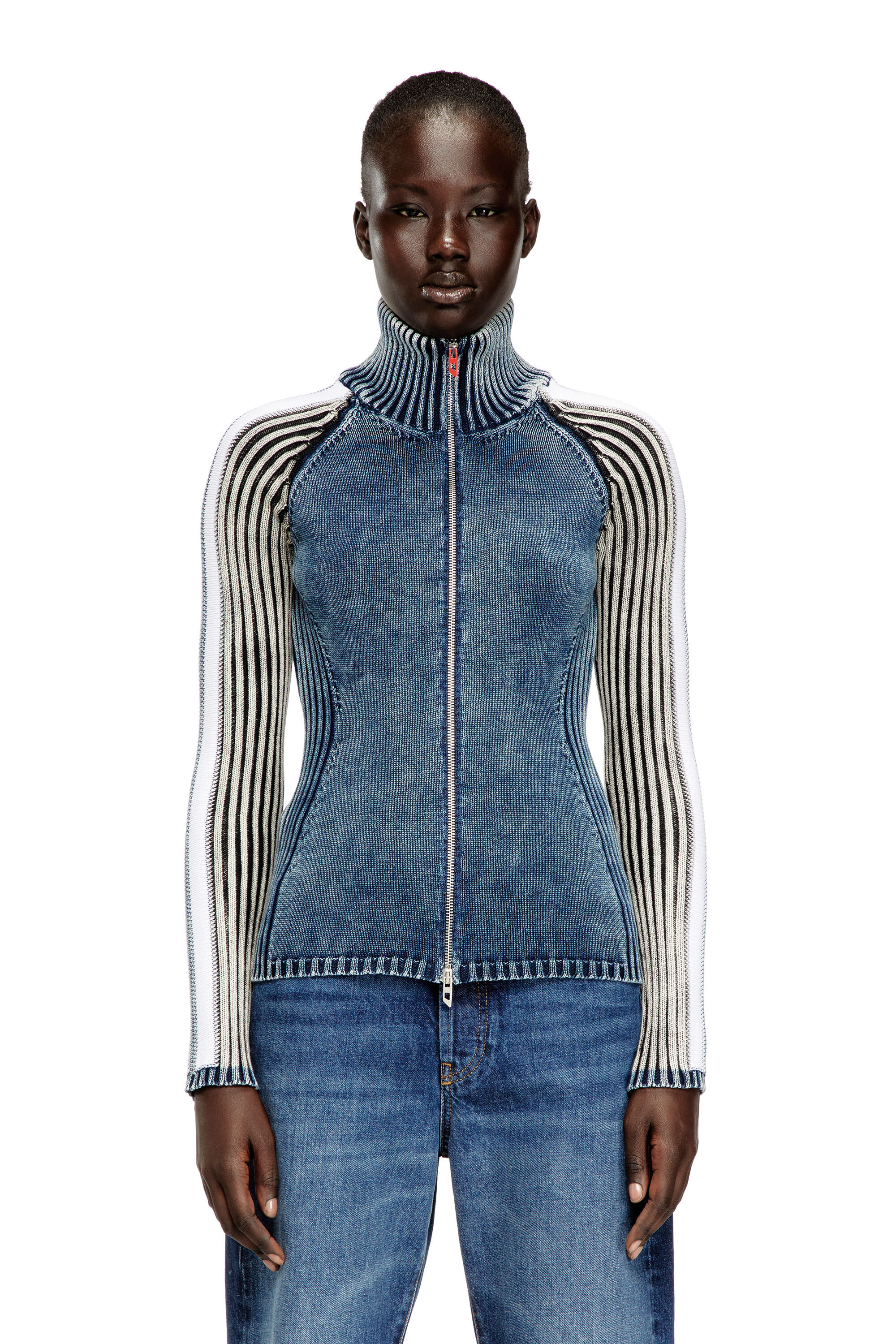 Women's Zip-up cardigan with sporty bands | Multicolor | Diesel