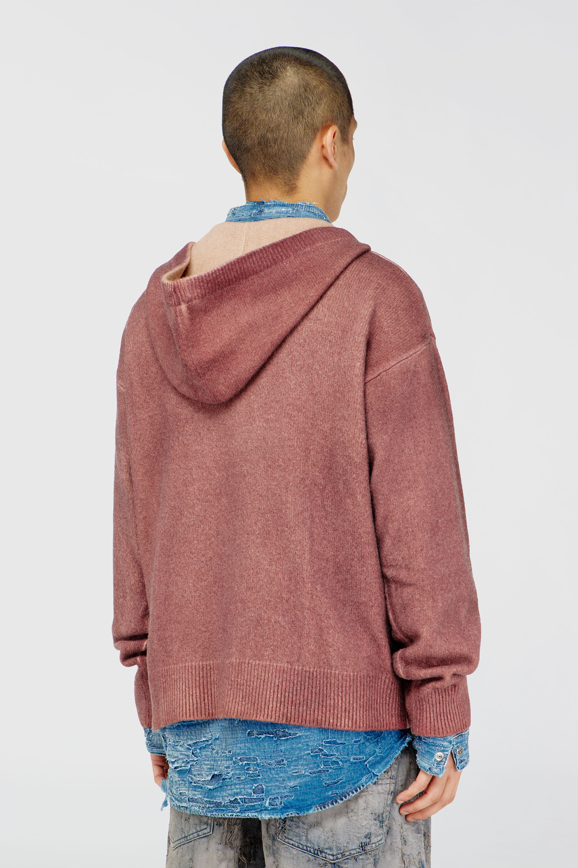 Diesel - K-PICKLED, Sweat &agrave; capuche double teinture en maille m&eacute;lang&eacute;e laine Homme in Rouge - 4