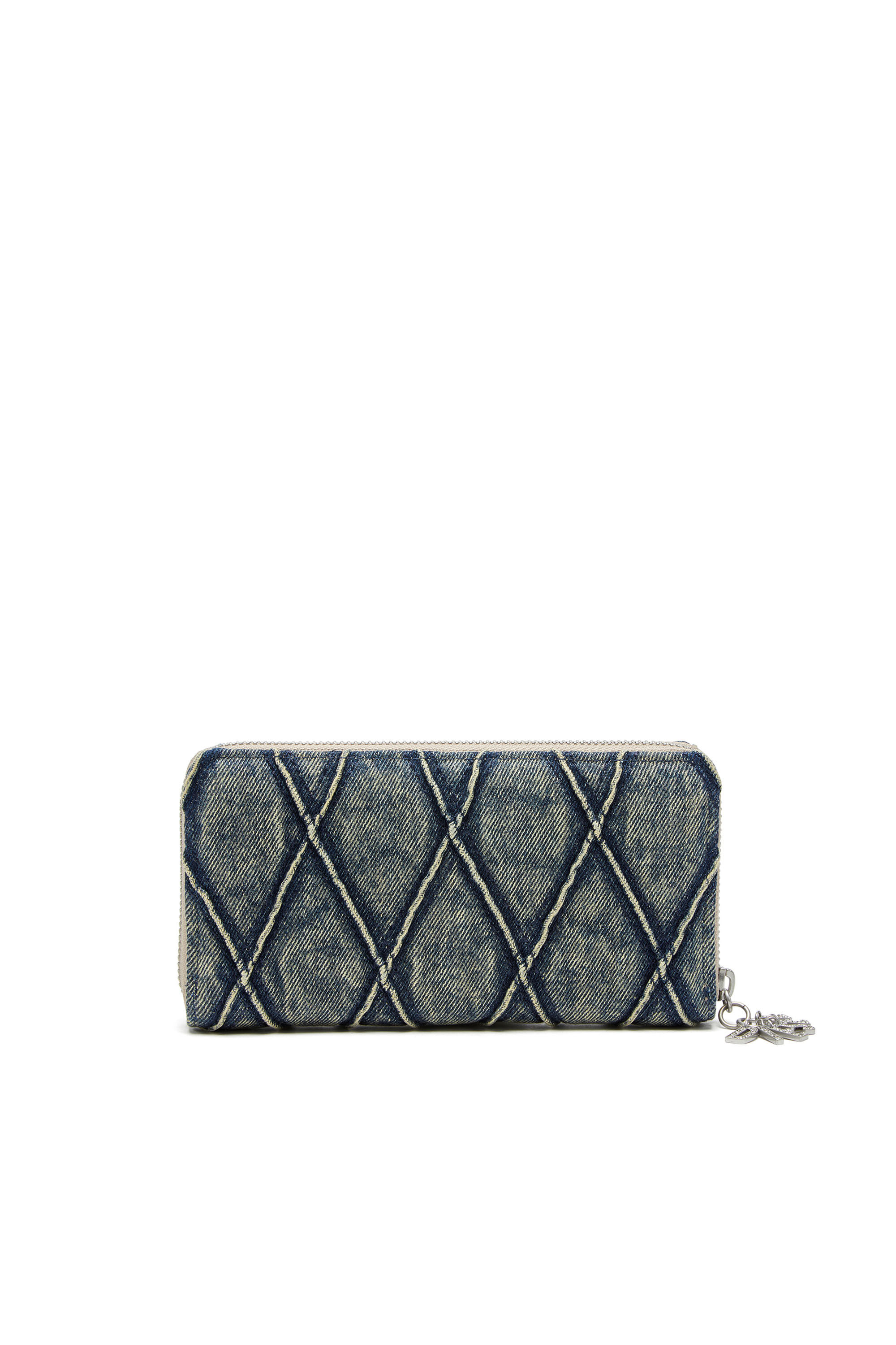 Diesel - CHARM-D CONTINENTAL ZIP L, Portefeuille zippé en denim matelassé Argyle Femme in Bleu - 2