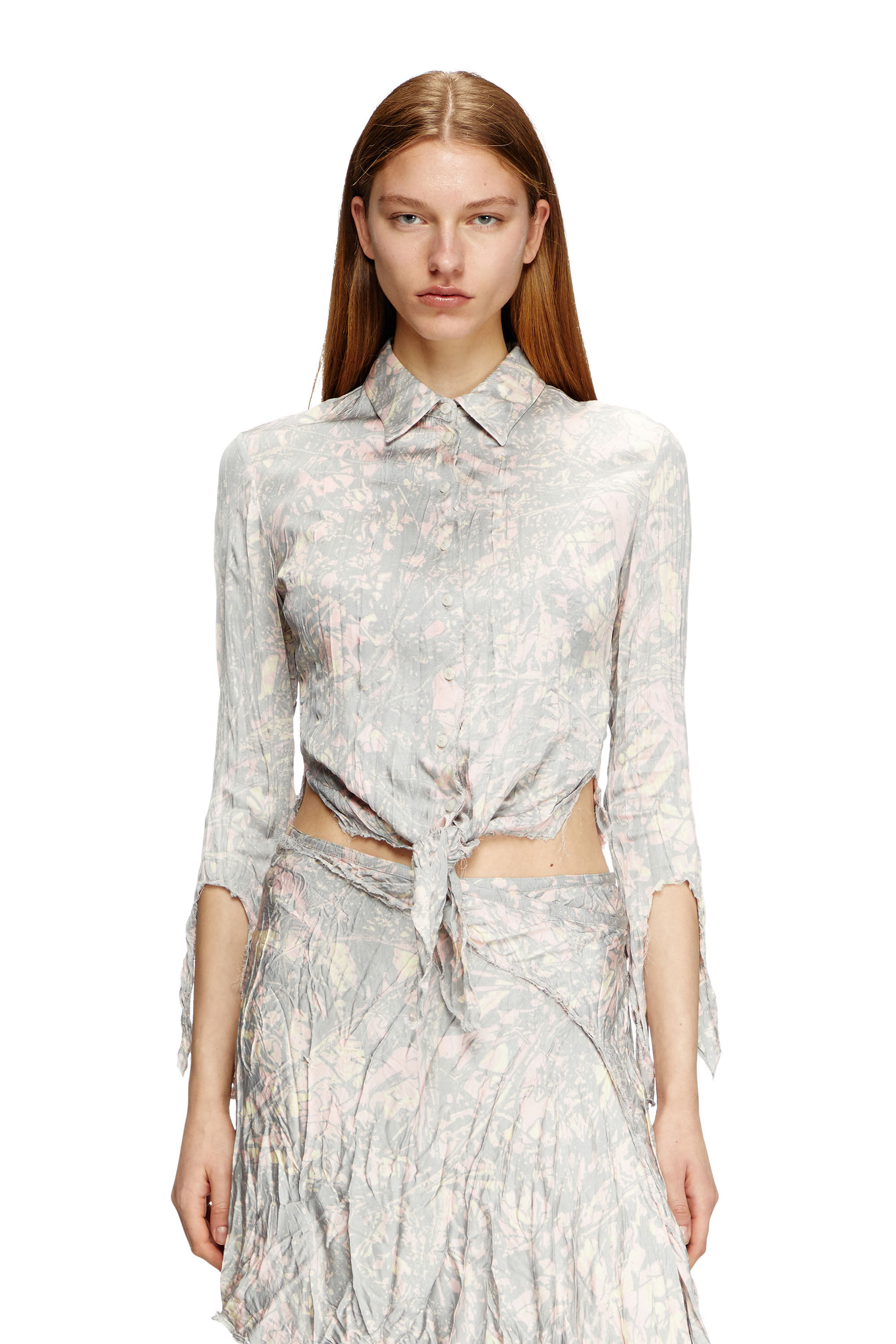 Diesel - C-ALIX, Chemise crop avec coutures coupées brutes Femme in Polychrome - 3