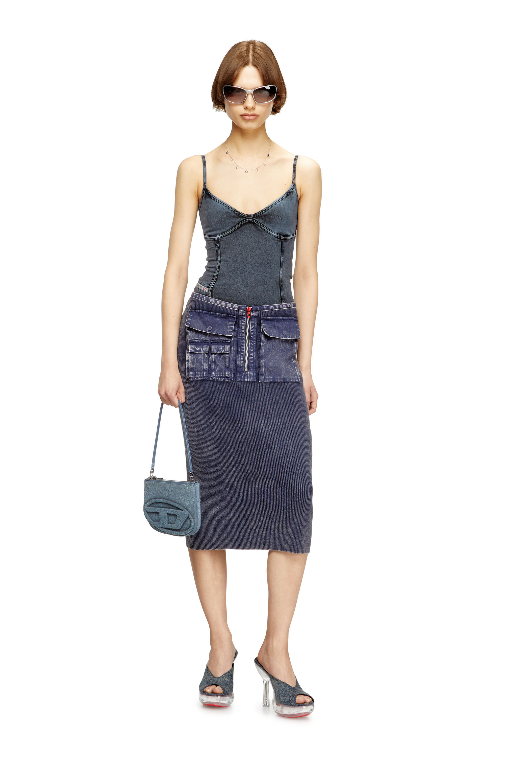 Diesel - M-MERYN, Jupe midi en maille avec poches cargo en denim Femme in ToBeDefined - 1