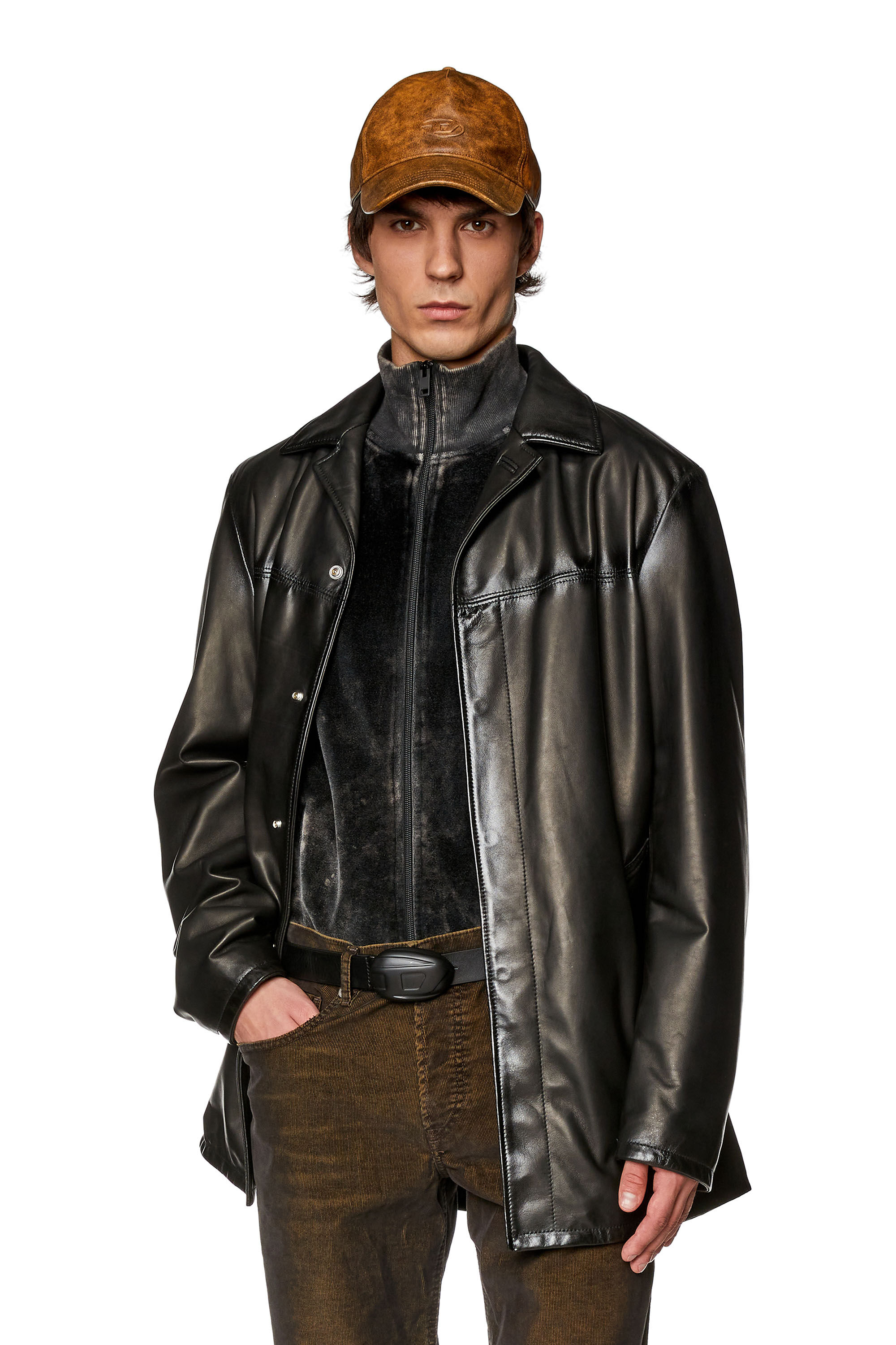 Diesel - L-NICO, Veste en cuir avec coutures pulvérisées Homme in Noir - 3