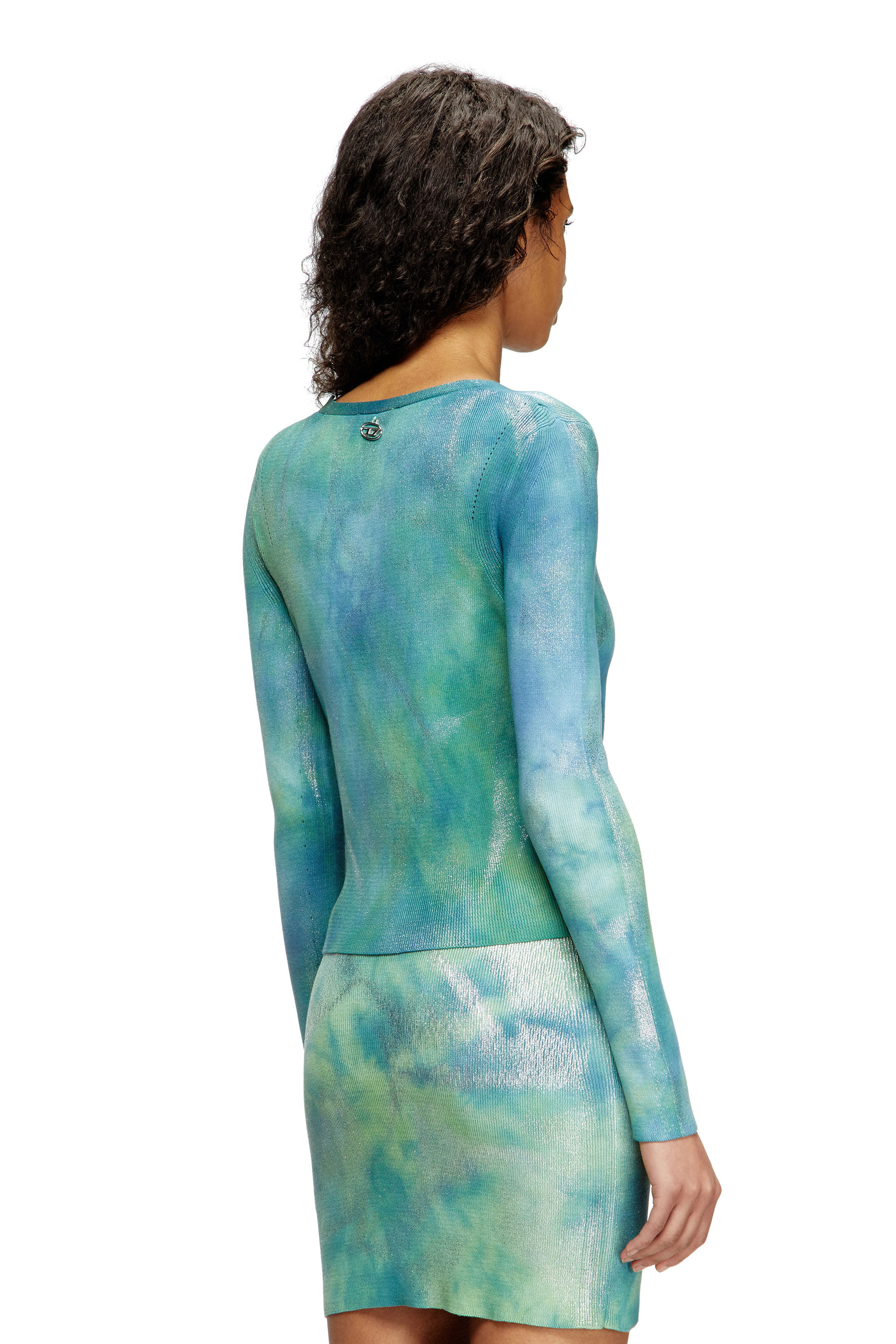 Diesel - M-ISOTTA, Cardigan en tricot métallisé solarisé Femme in Bleu - 4