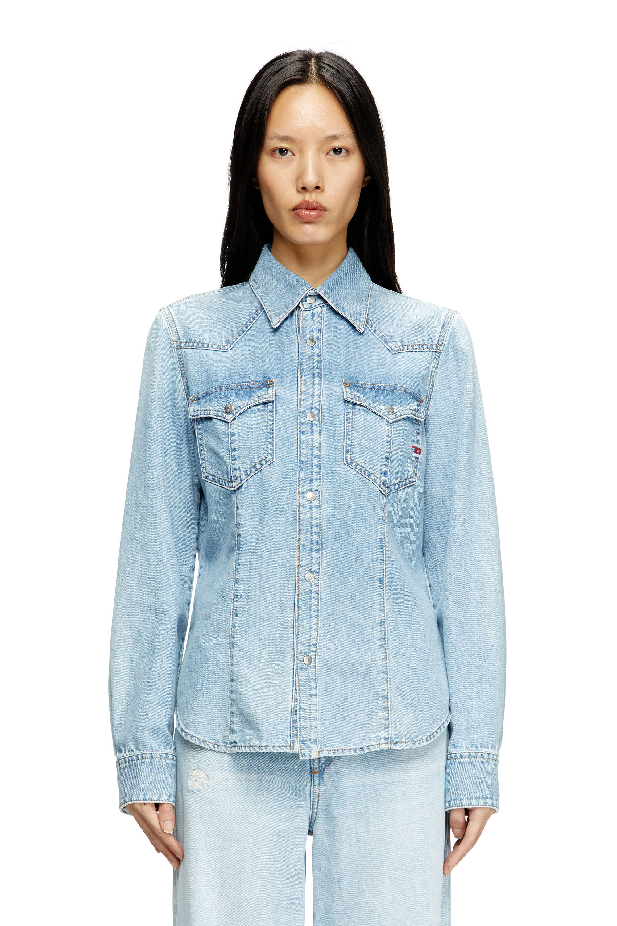 Diesel - DE-WAVES, Chemise western en denim Femme in Bleu - 3