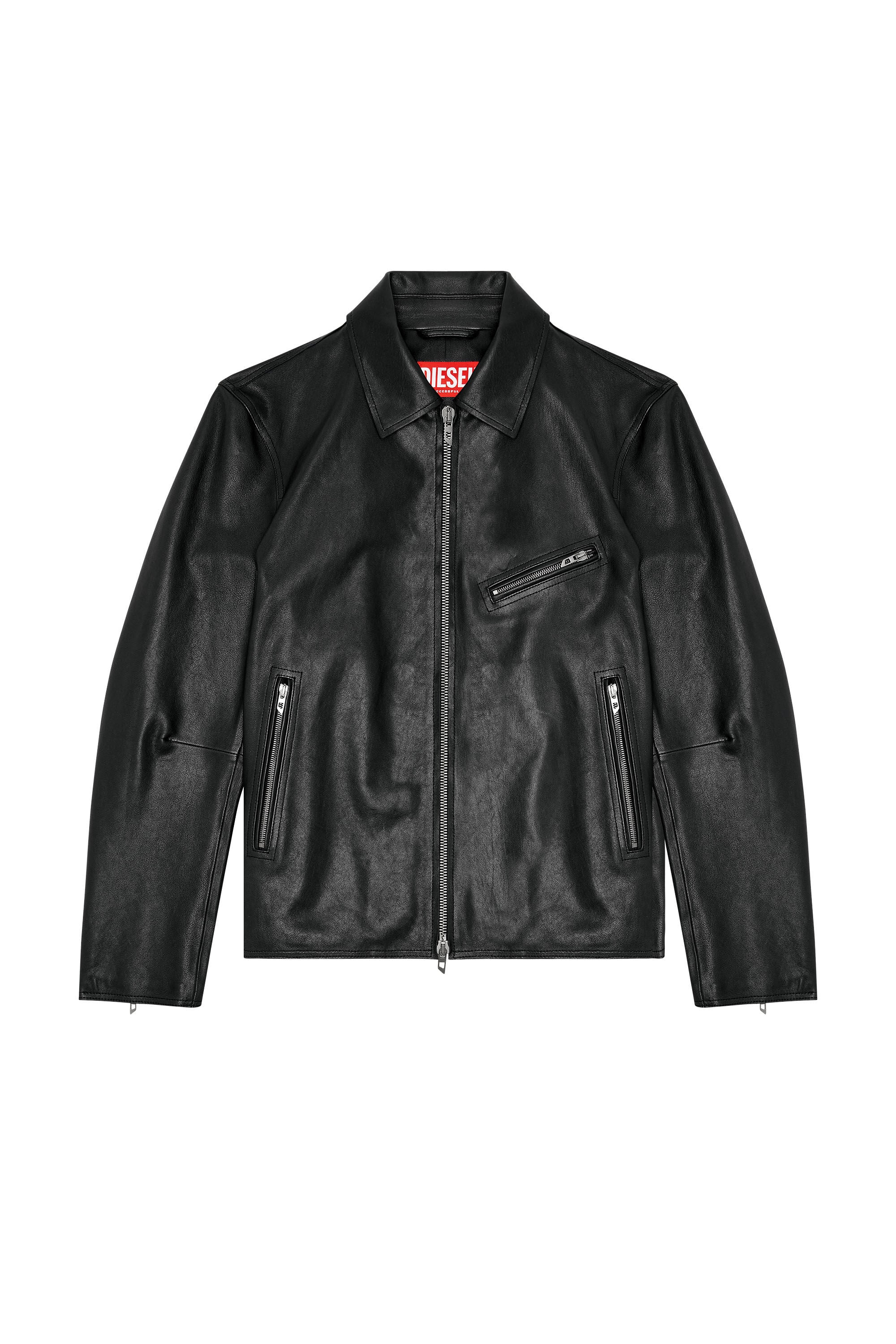 Diesel - L-KORN-A, Veste en cuir avec Oval D emboss&eacute; Homme in Noir - 2
