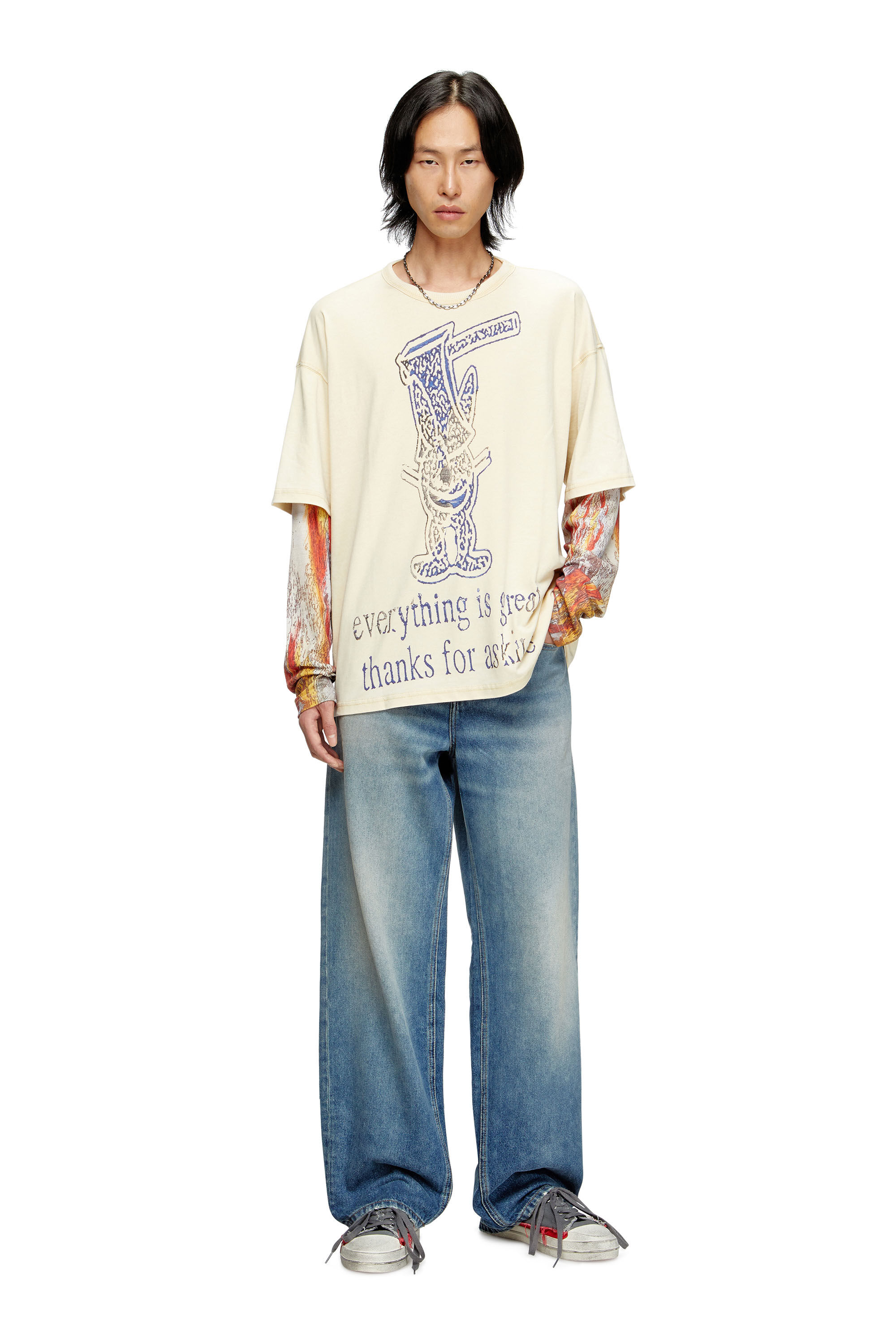 Diesel - T-BOXT-DB-LS-RIB-T1, T-shirt à manches longues à effet superposé Homme in Beige - 1