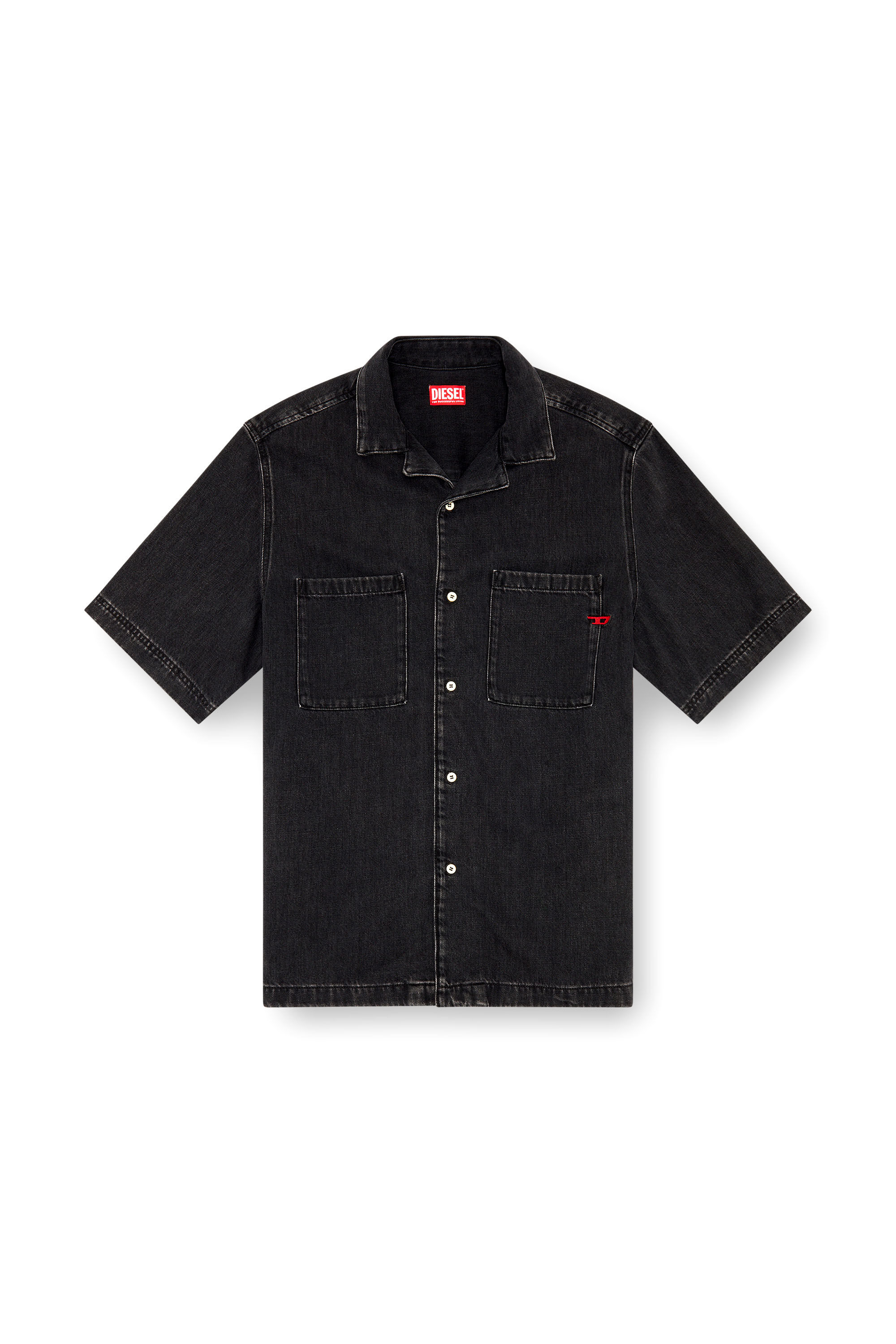 Diesel - D-PAROSHORT, Chemise bowling en denim Tencel Homme in Noir - 2