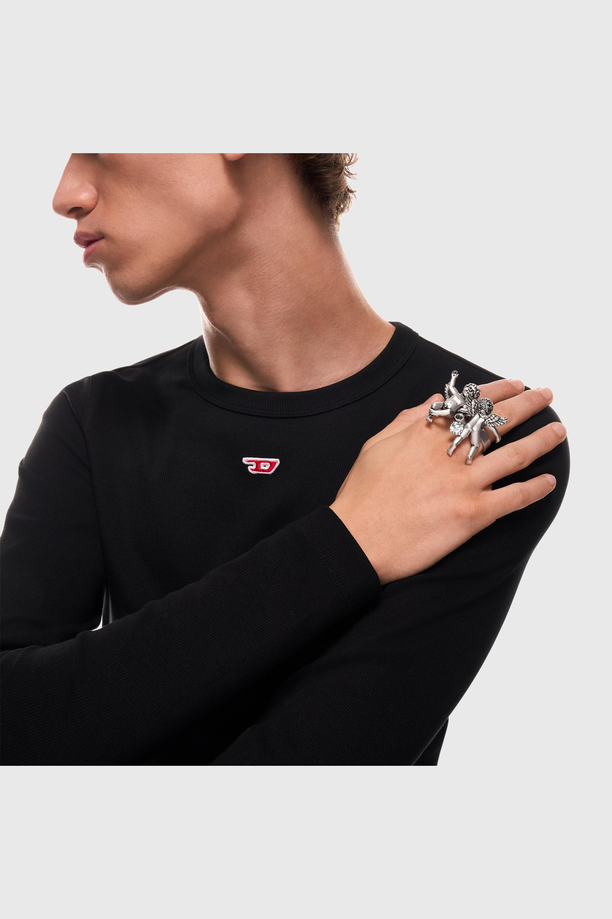 Diesel - DX1752040, Bague multi-doigts finition argent&eacute;e avec motif ange Mixte in Gris argent&eacute; - 4