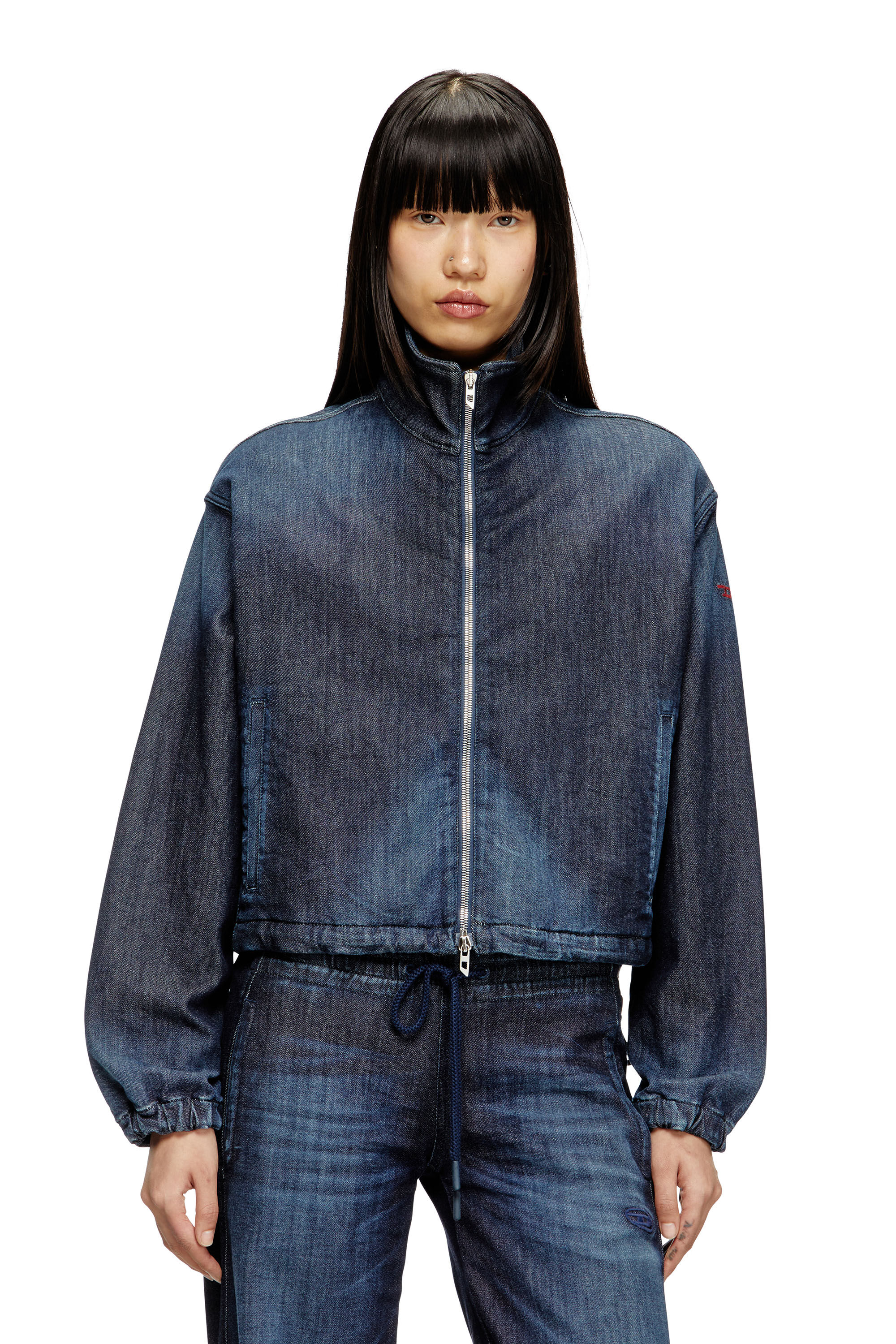 Diesel - DE-SANDERZ JOGG, Veste en JoggJeans avec col montant Femme in Bleu - 3
