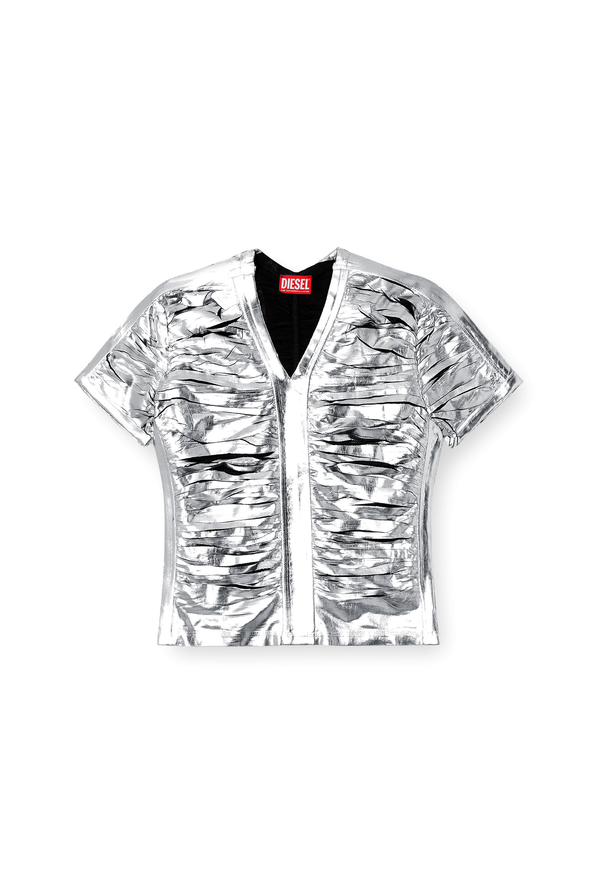 Diesel - T-AI, T-shirt slim fit froncé Femme in Gris argenté - 2