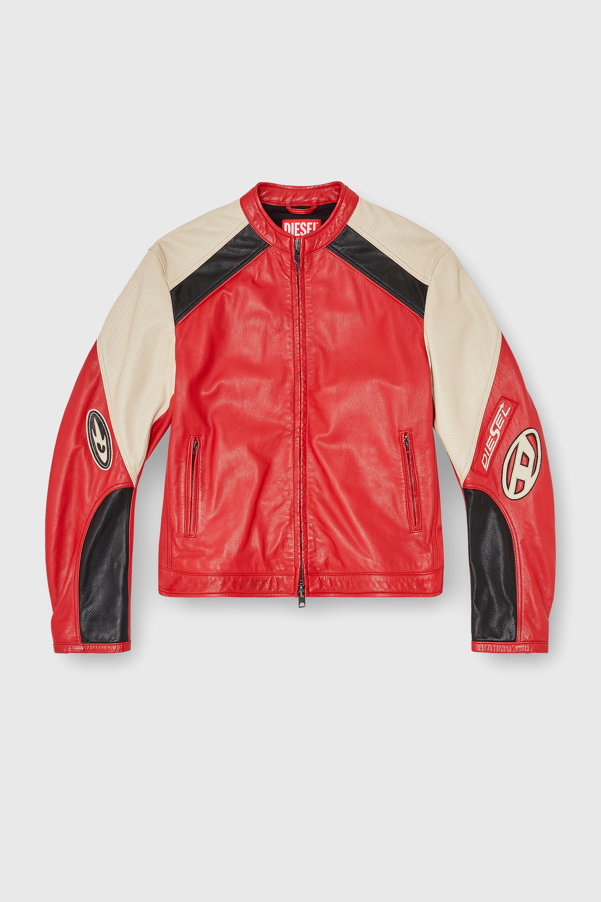 Diesel - L-AHTI, Veste biker en cuir perfor&eacute; bicolore Homme in Polychrome - 2