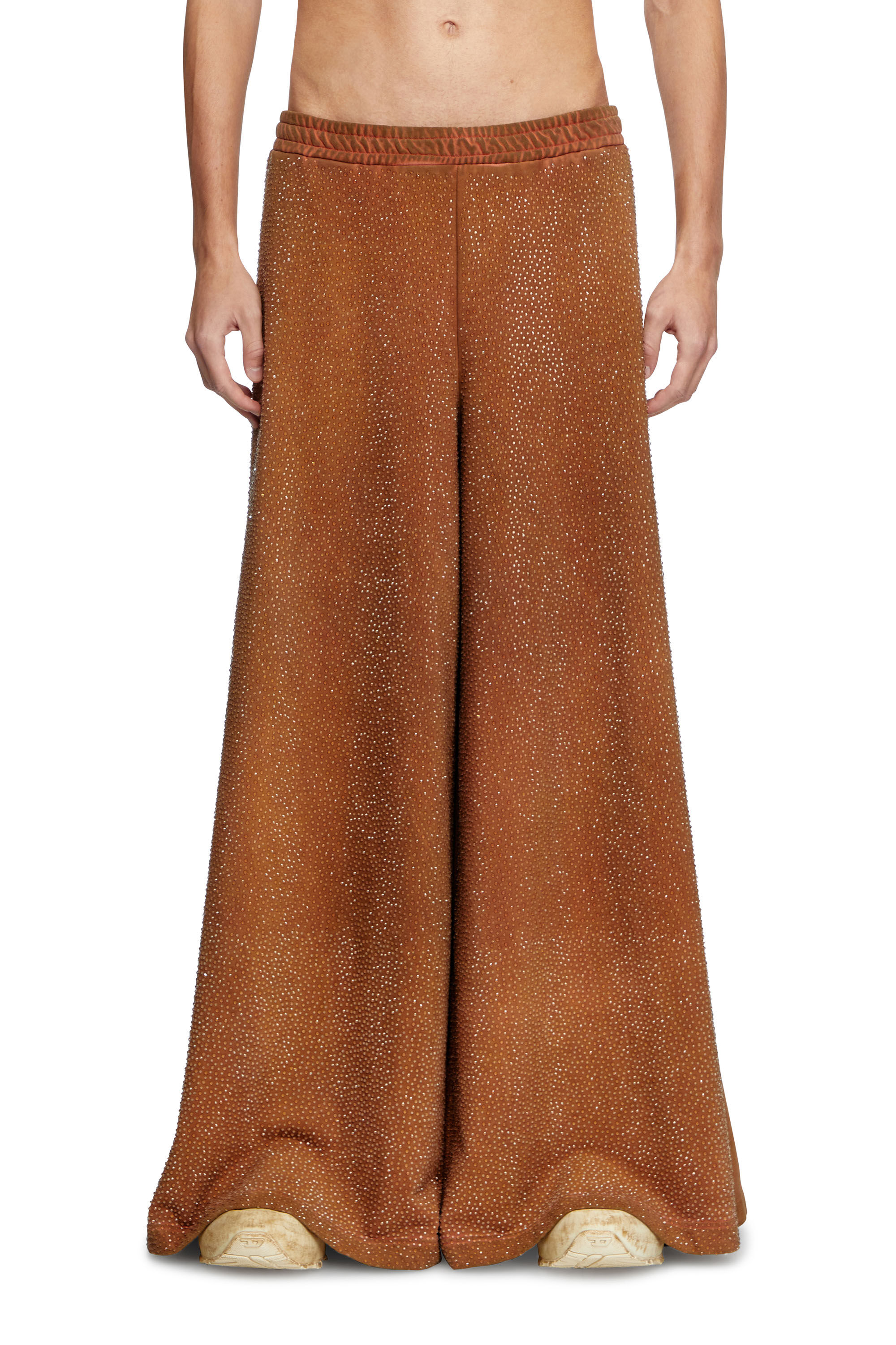 Diesel - P-DAM-LUX-DD, Pantalon de survêtement à jambe large avec cristaux Mixte in Marron - 3