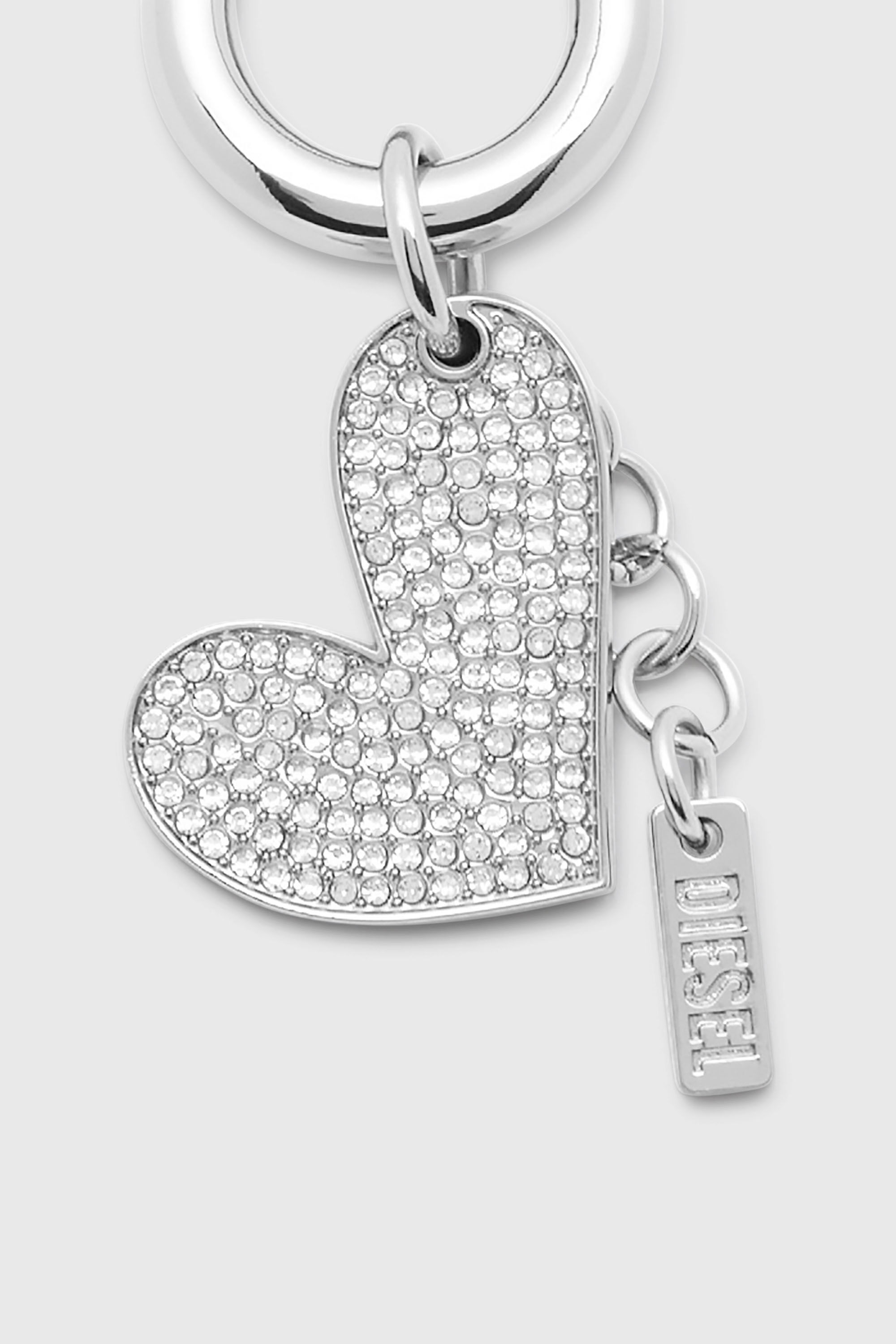 Diesel - CHARM-HEART, Breloque c&oelig;ur en m&eacute;tal avec strass Femme in Gris argent&eacute; - 2