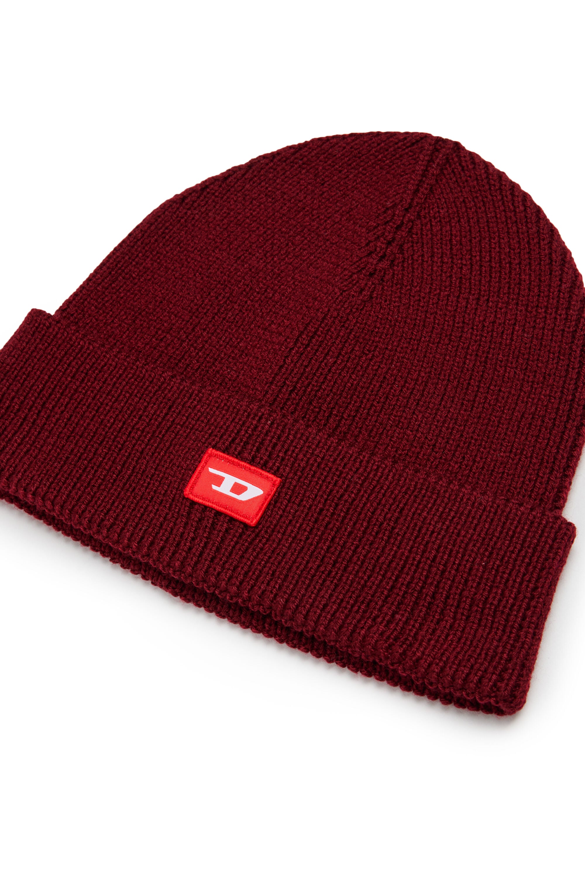 Diesel - FLOT, Bonnet en laine m&eacute;lang&eacute;e avec patch logo D Mixte in Rouge - 3