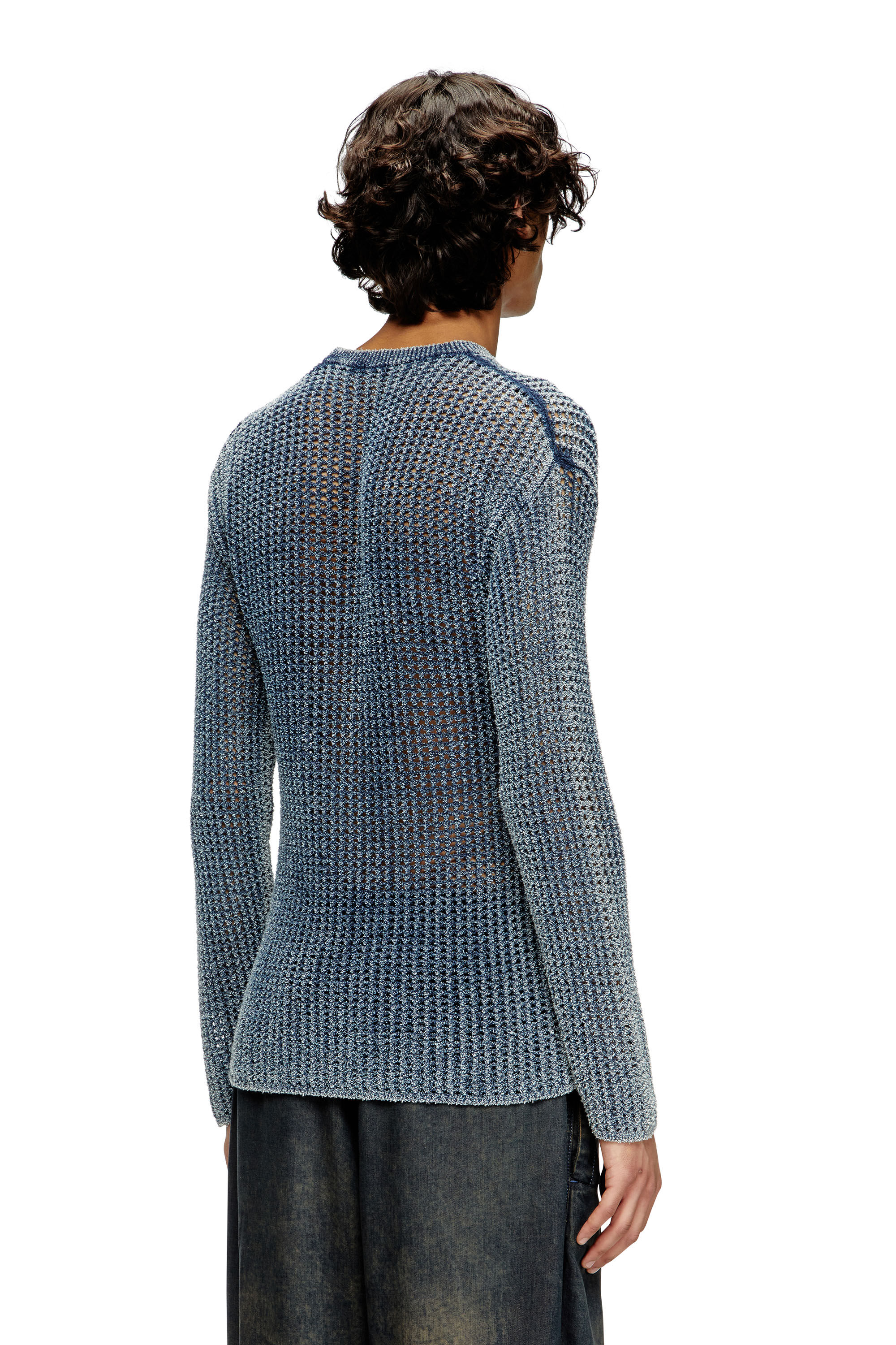 Diesel - K-REDROS, Pull en maille mesh en fil de denim Homme in Bleu - 4