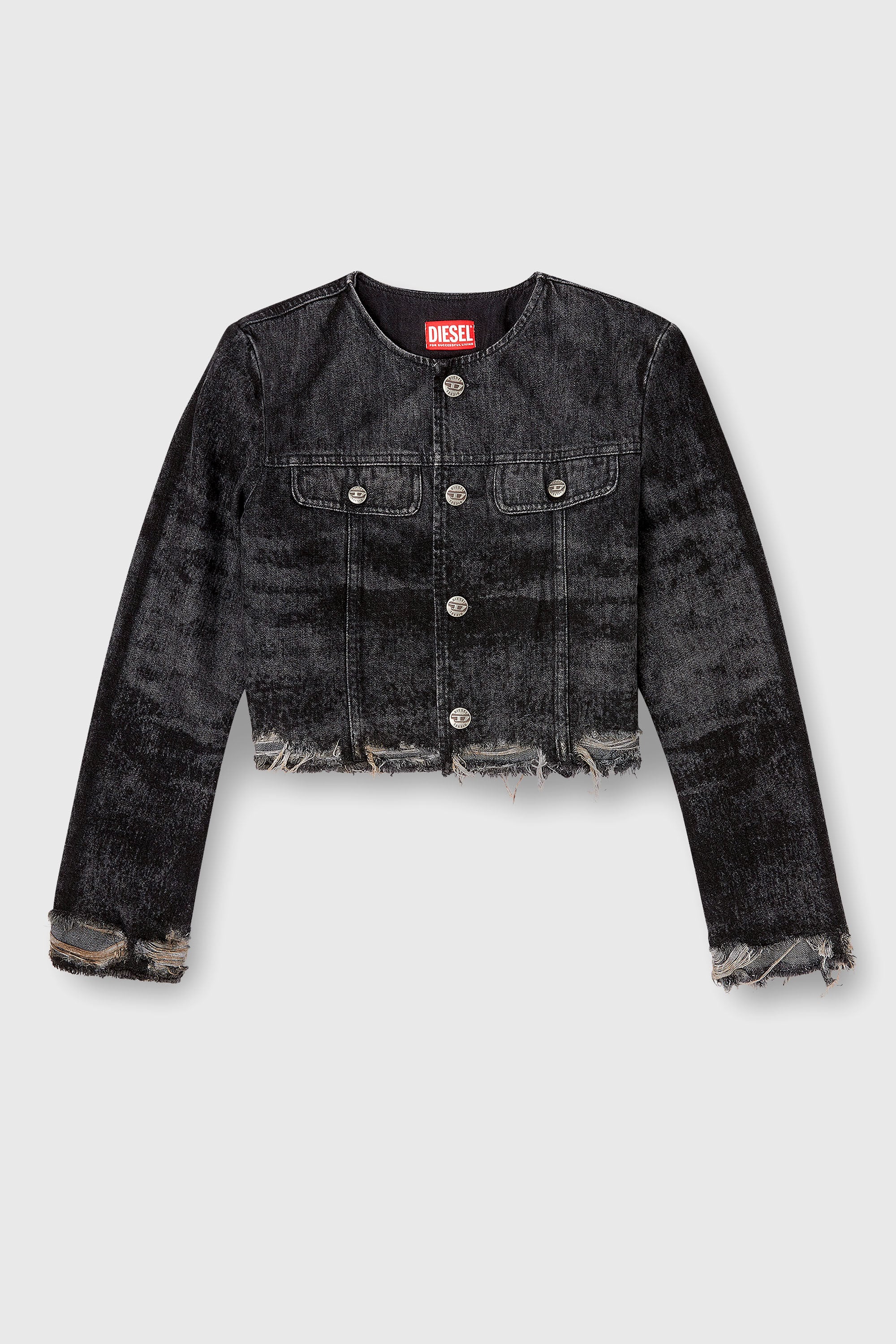 Diesel - DE-GRAFFY-FSH, Veste en denim de coton et chanvre grav&eacute; au laser Femme in Noir - 2