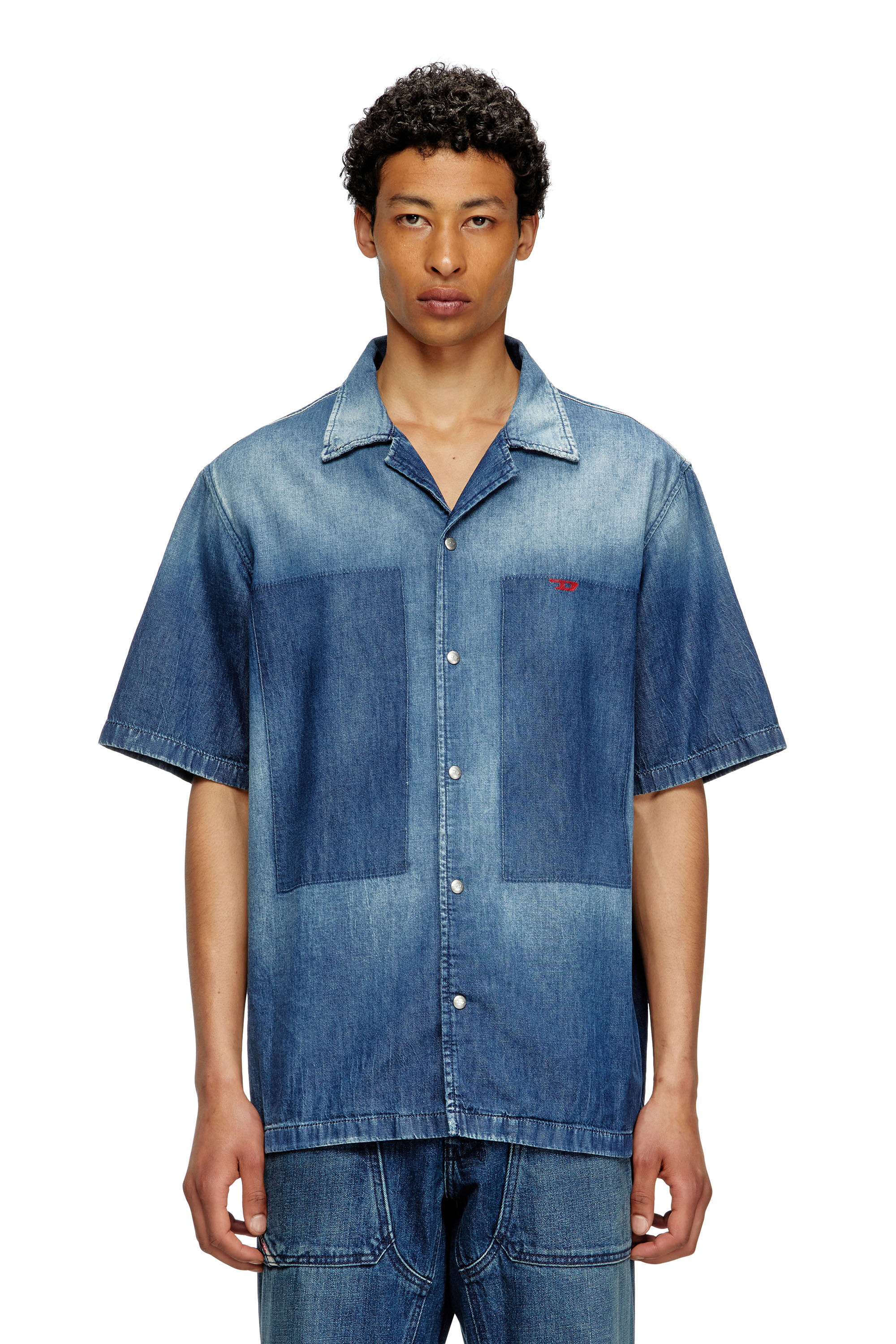 Diesel - D-NABIL-D, Chemise bowling en denim à effet contrasté Homme in Bleu - 3