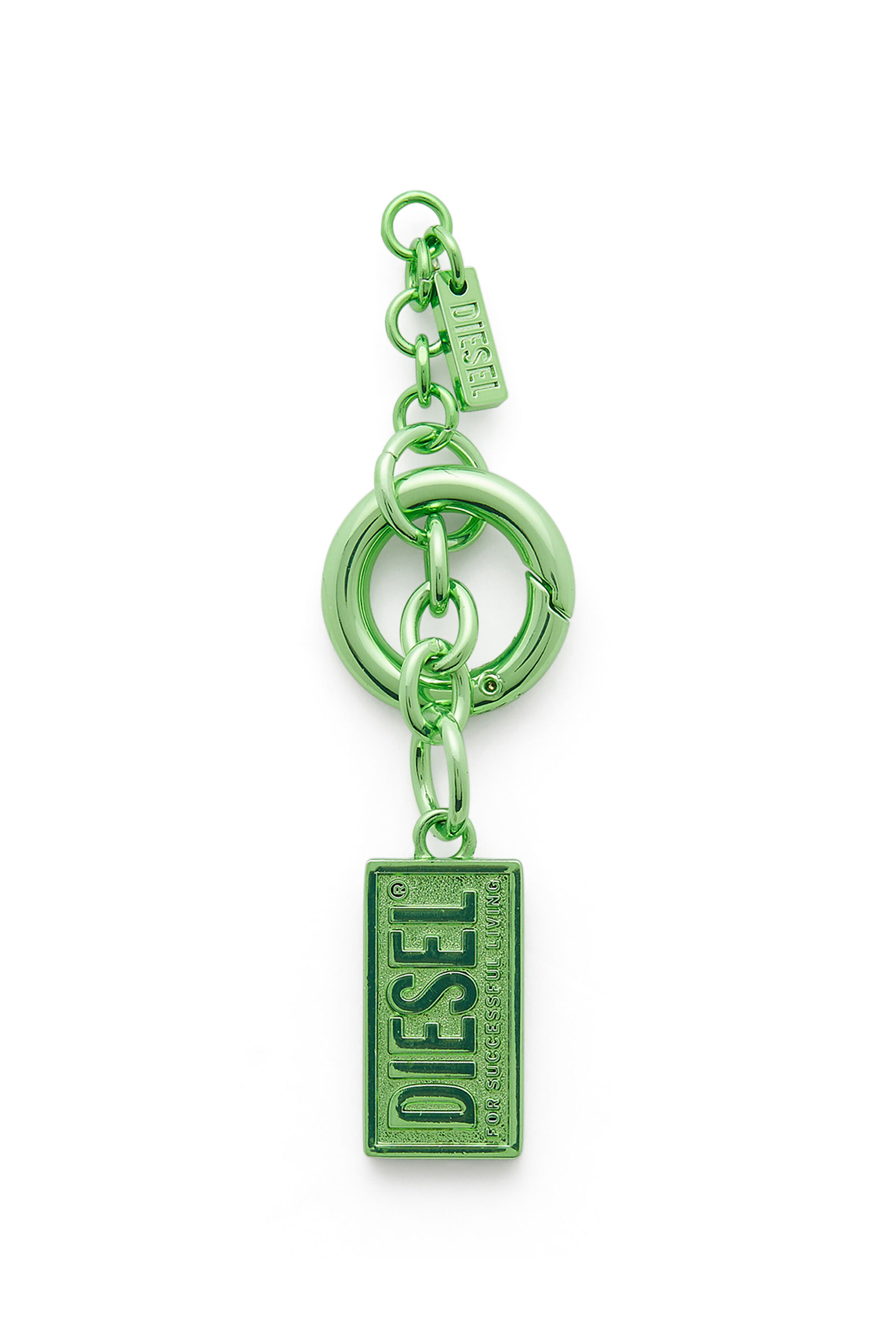 Diesel - CHARM-BISCOTTO, Porte-cl&eacute;s en m&eacute;tal avec pendentif logo Biscotto Femme in Vert - 1