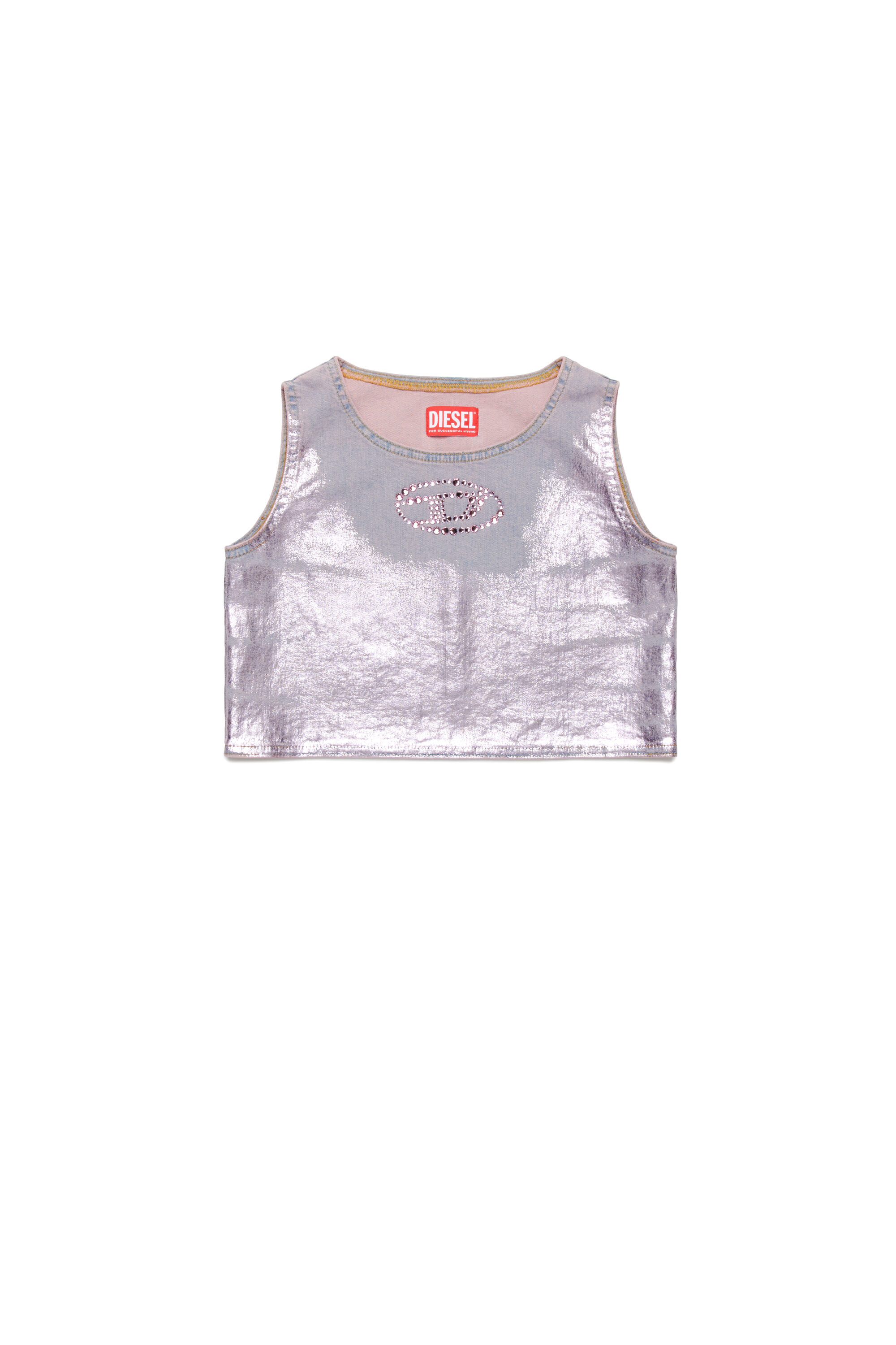 Diesel - TRISPY, Top métallisé avec logo Oval D en cristal Femme in Violet - 1