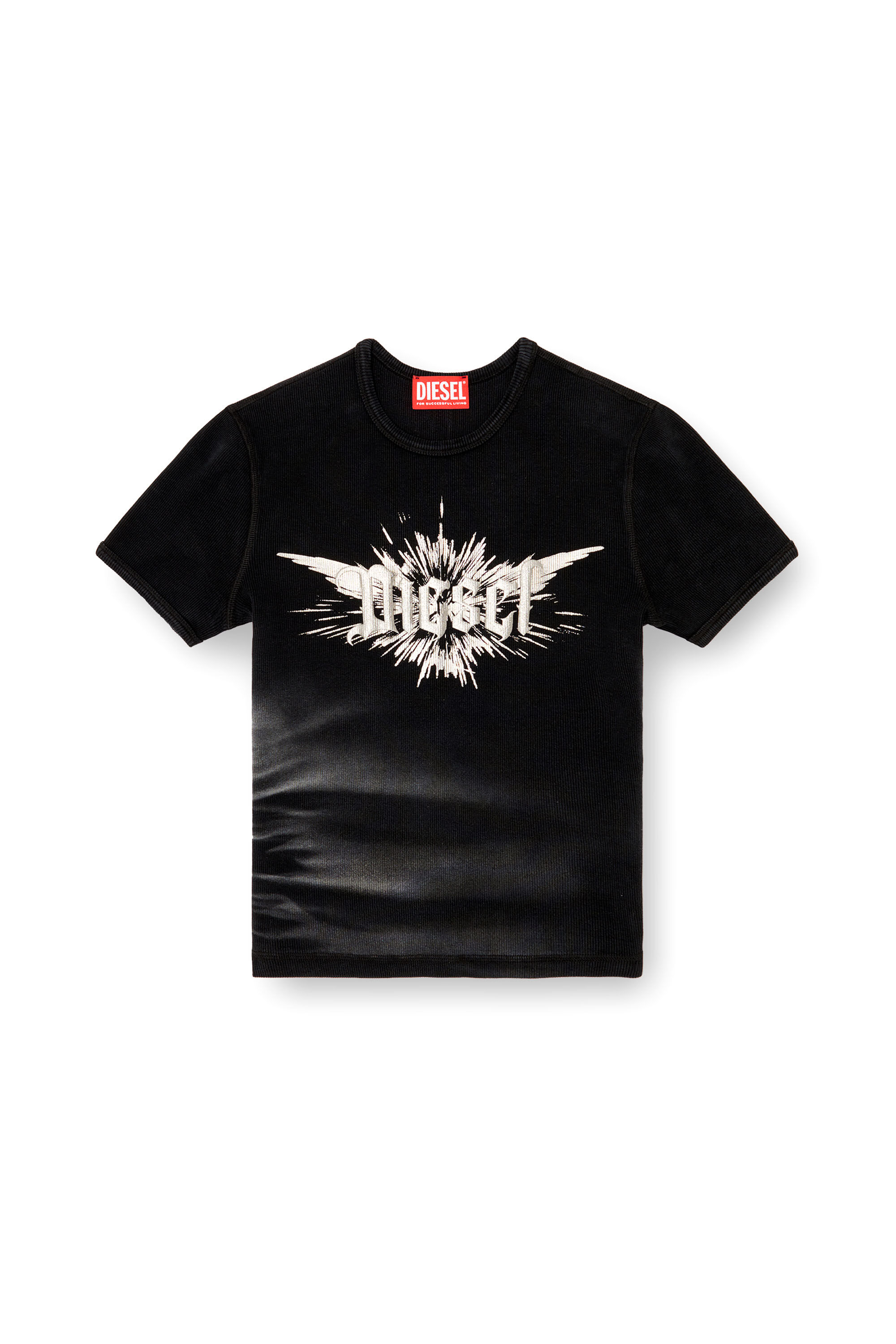 Diesel - T-ELE-LONG-P2, T-shirt avec imprimé métallisé Diesel ailé Femme in Noir - 2
