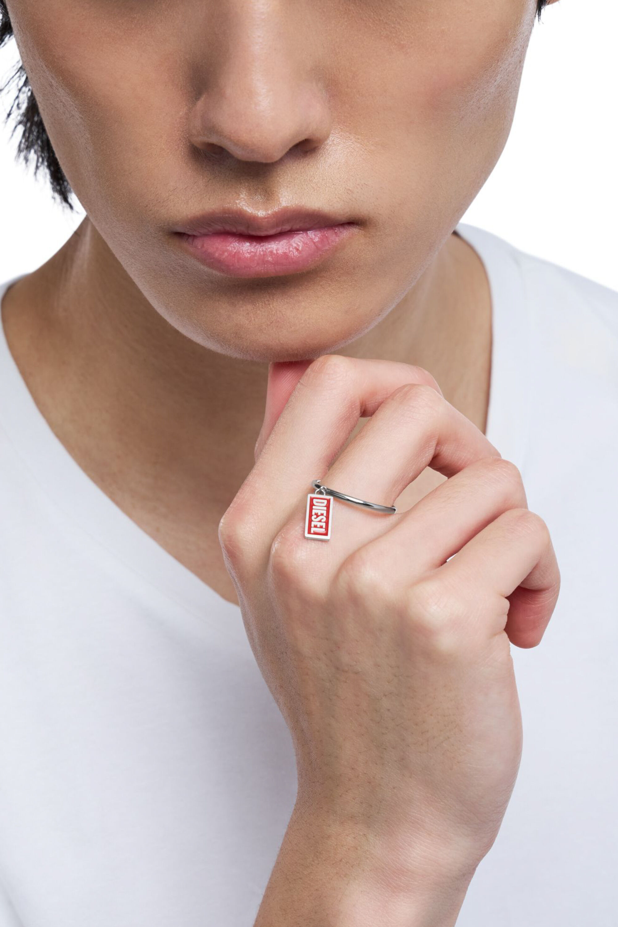 Women's Stainless steel logo charm ring | Red | Diesel {{Country}}