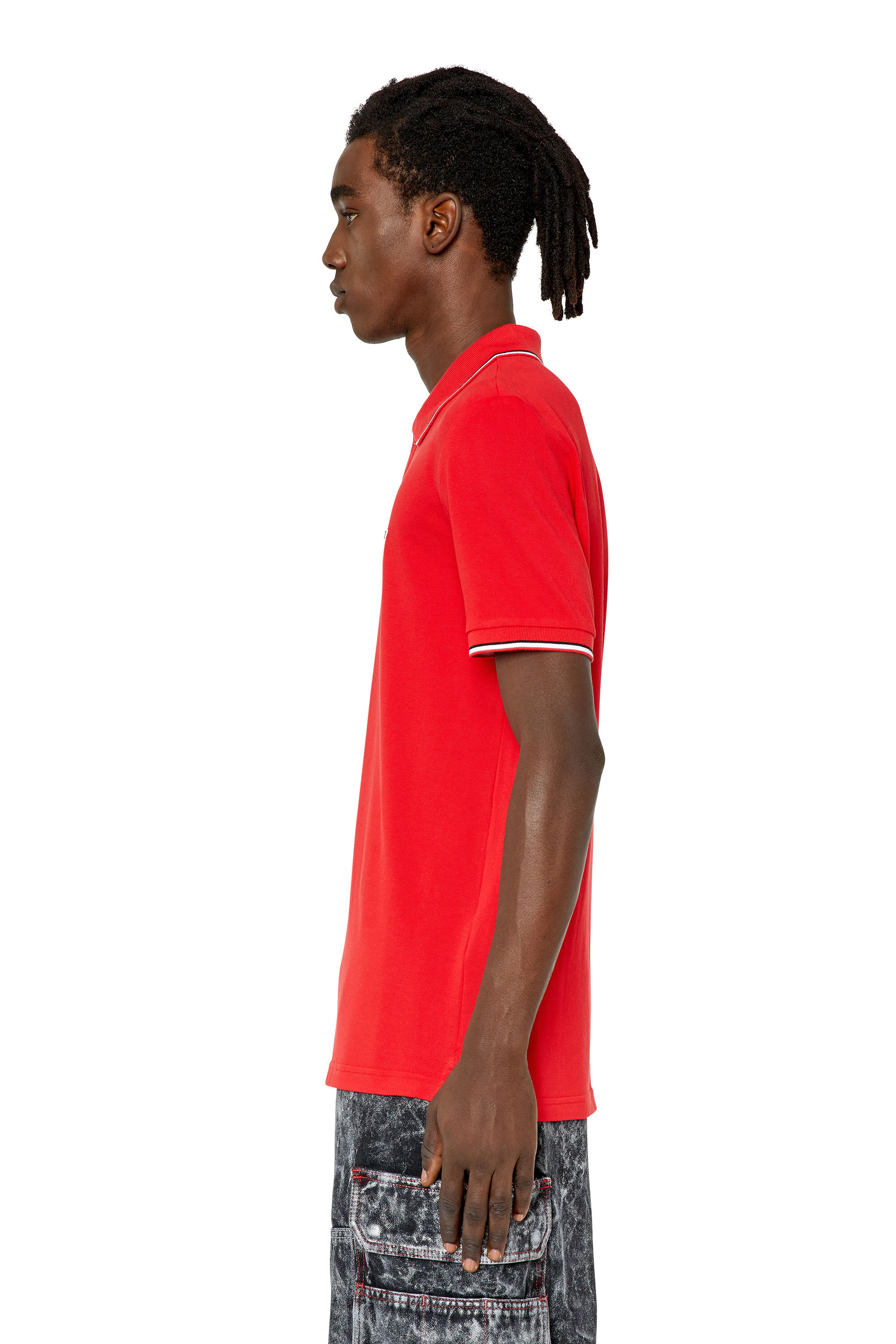 Diesel - T-SMITH-D, Man Polo shirt with striped trims in Red - Image 5