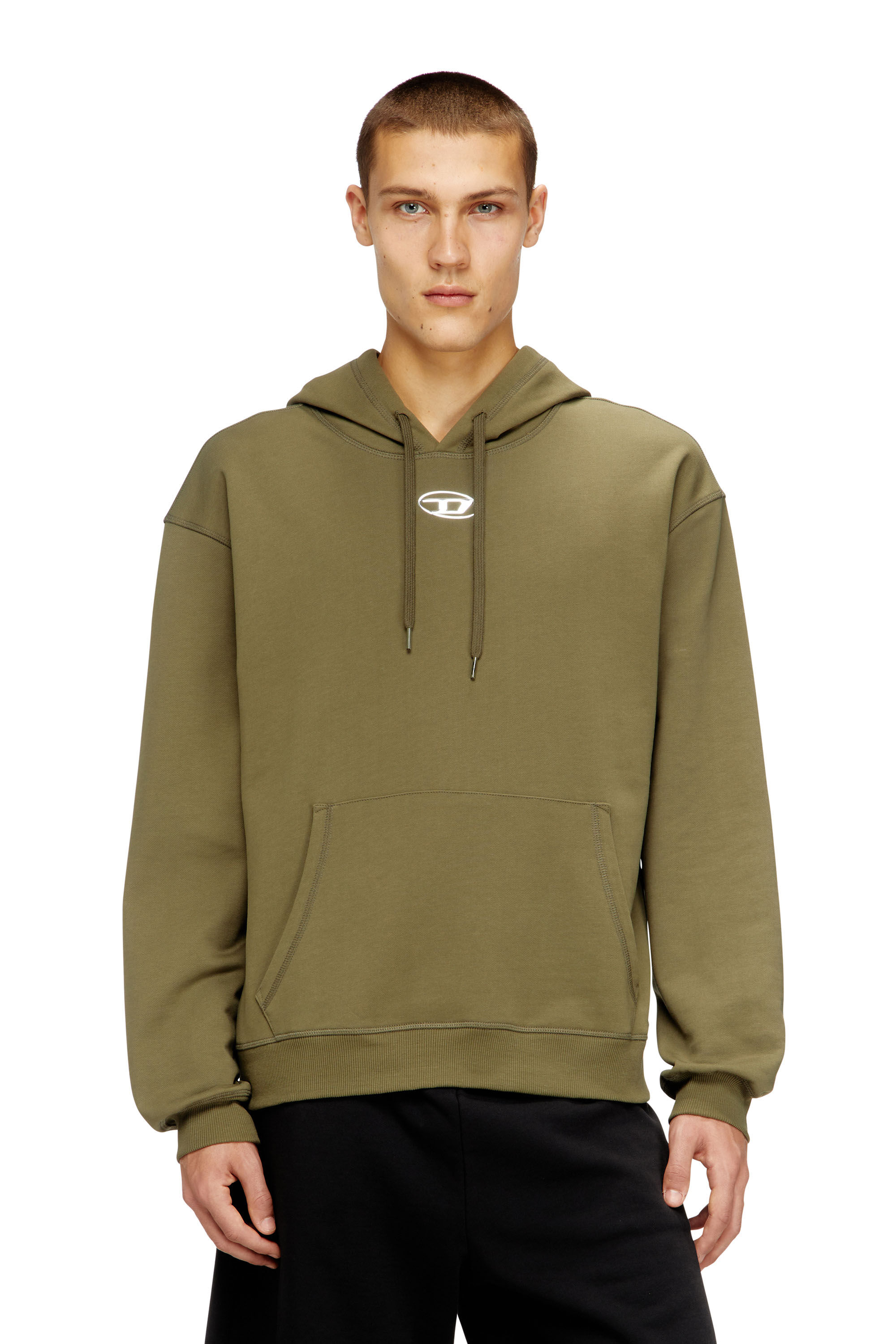 Diesel - S-NORM-HOOD-IOD, Sweat à capuche en coton avec Oval D métallique Homme in Vert - 3