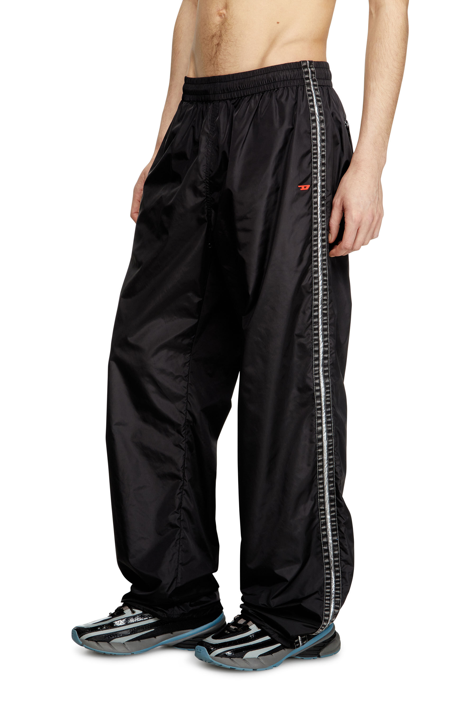 Men's Nylon track pants with side bands | Black | Diesel