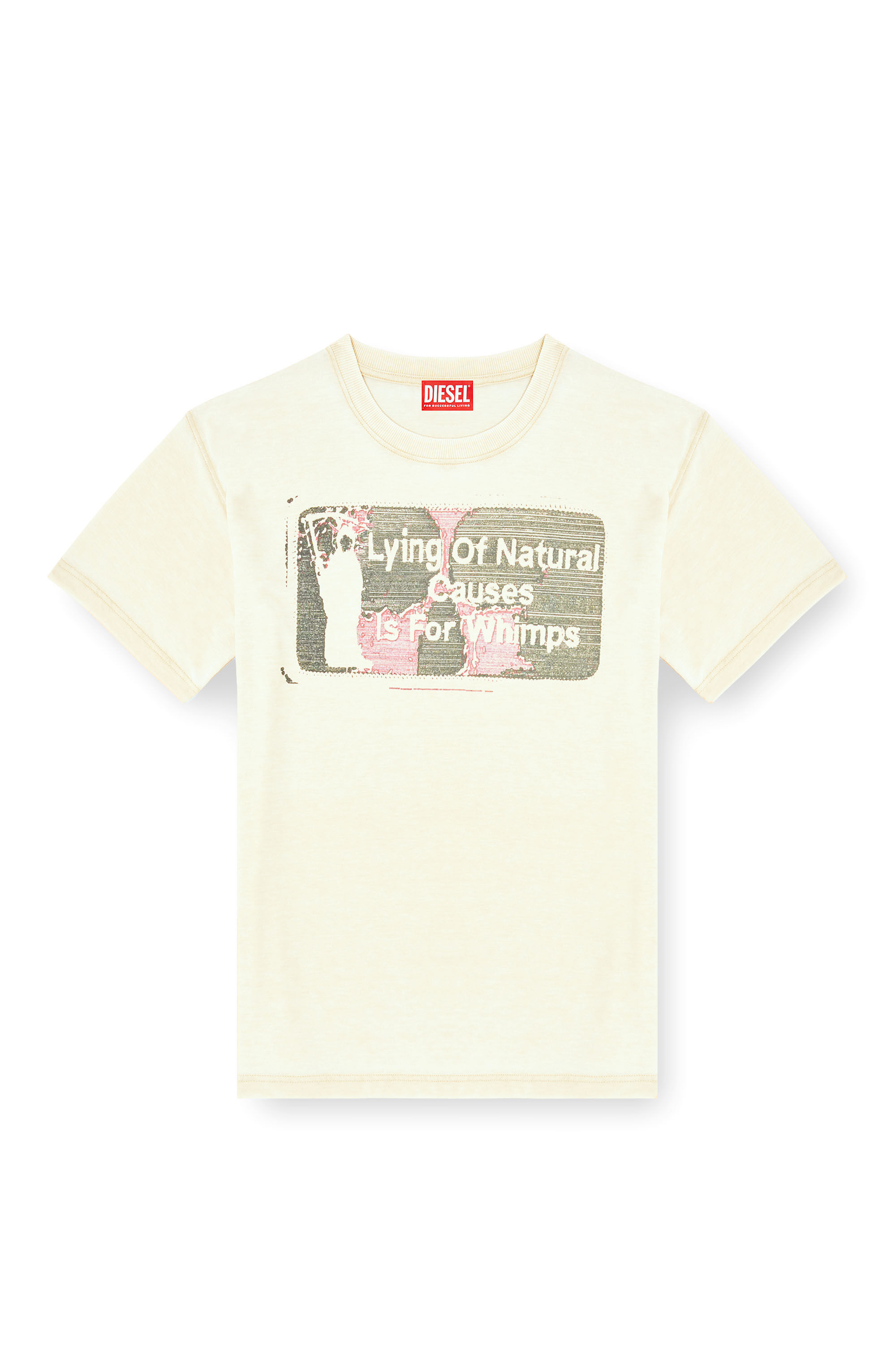 Diesel - T-NORM-T2, T-shirt à slogan avec délavage dévoré Homme in Beige - 2